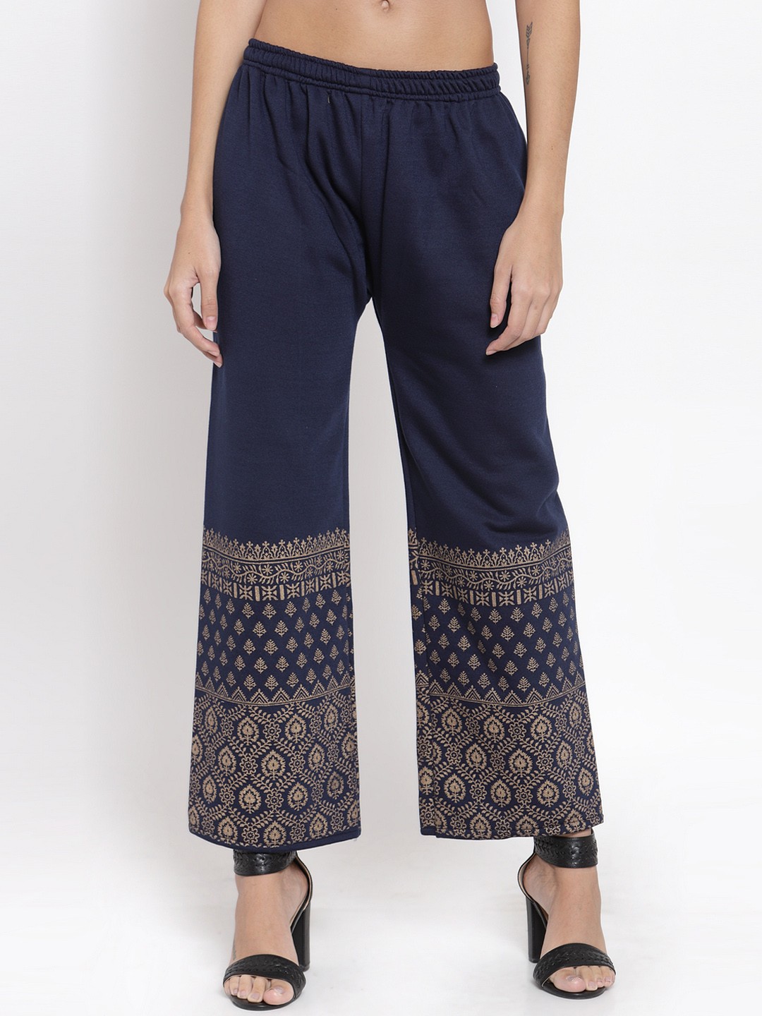 

Clora Creation Women Navy Blue & Beige Printed Woollen Straight Palazzos