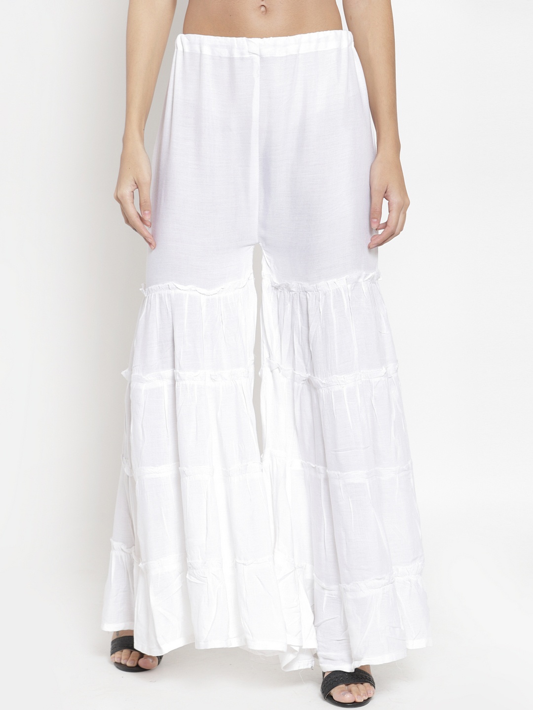 

Clora Creation Women White Solid Flared Tiered Palazzos