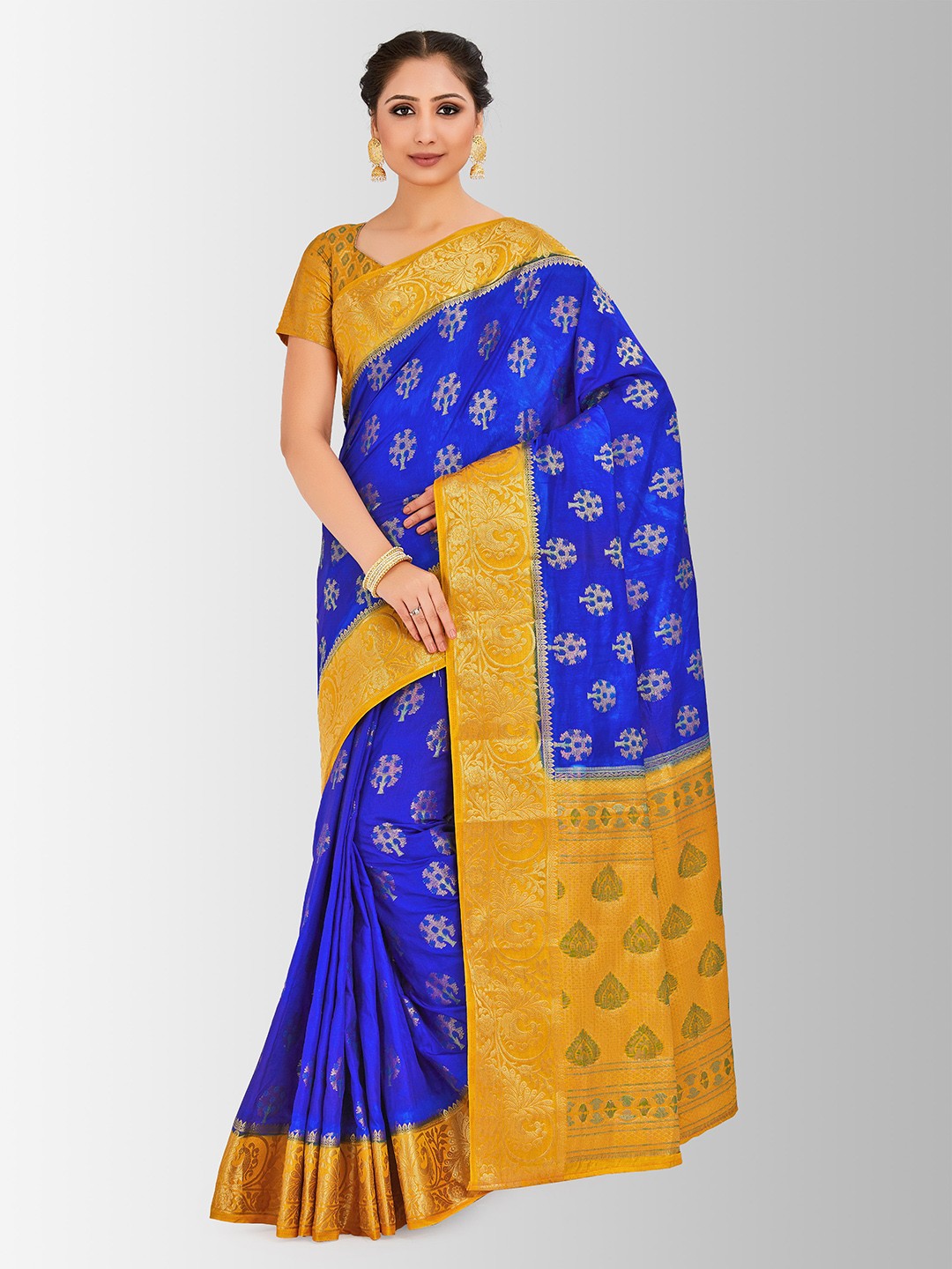 

MIMOSA Blue & Yellow Art Silk Embellished Paithani Saree