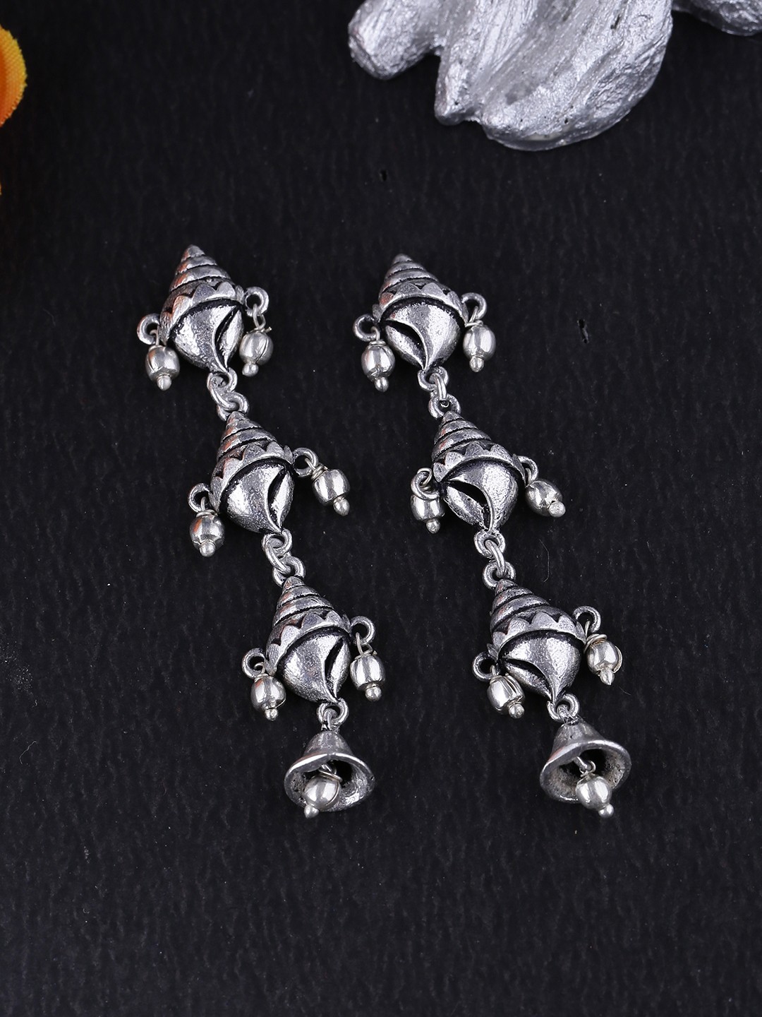 

Voylla Silver-Plated Oxidised Classic Drop Earrings