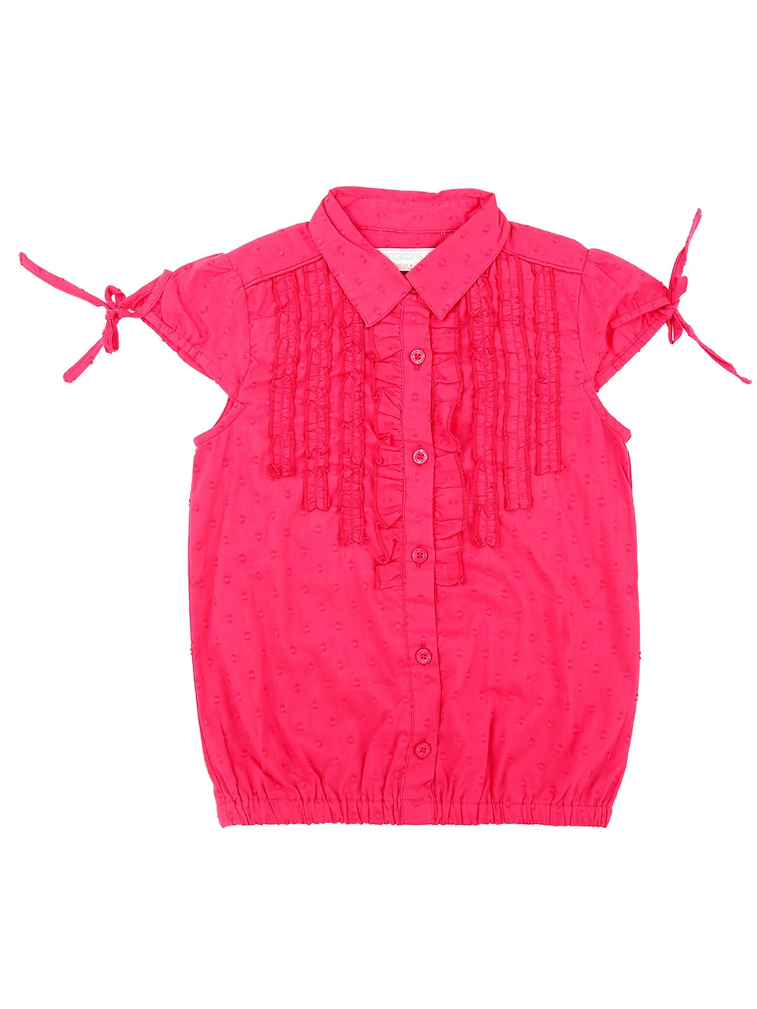 

Pantaloons Junior Girls Pink Self Design Smocked Shirt Style Top