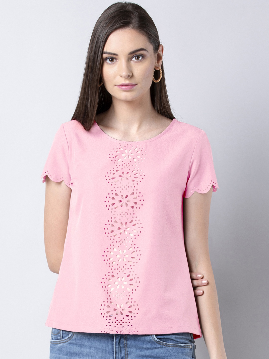 

FabAlley Women Pink Self Design Top