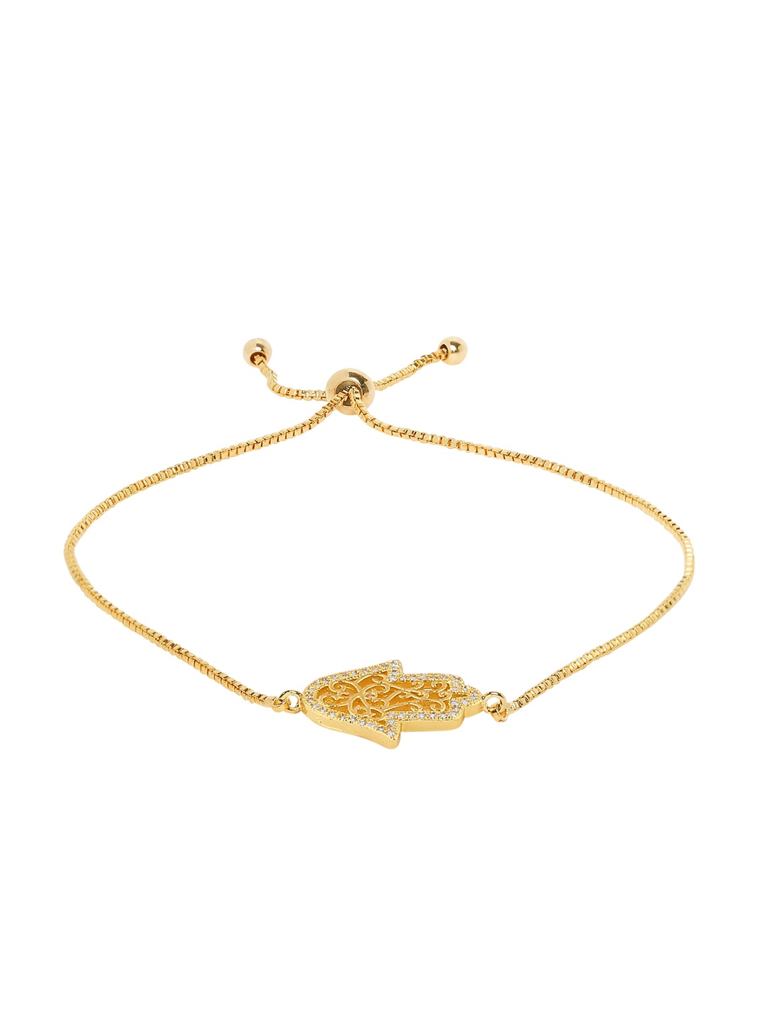 

Moon Dust Gold-Plated Embellished Evil Eye & Hamsa Design Charm Bracelet