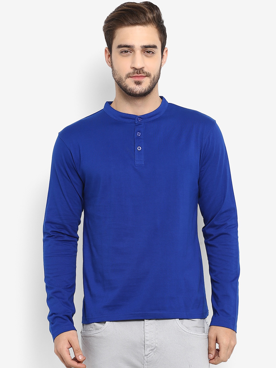 

appulse Men Blue Solid Mandarin Collar T-shirt