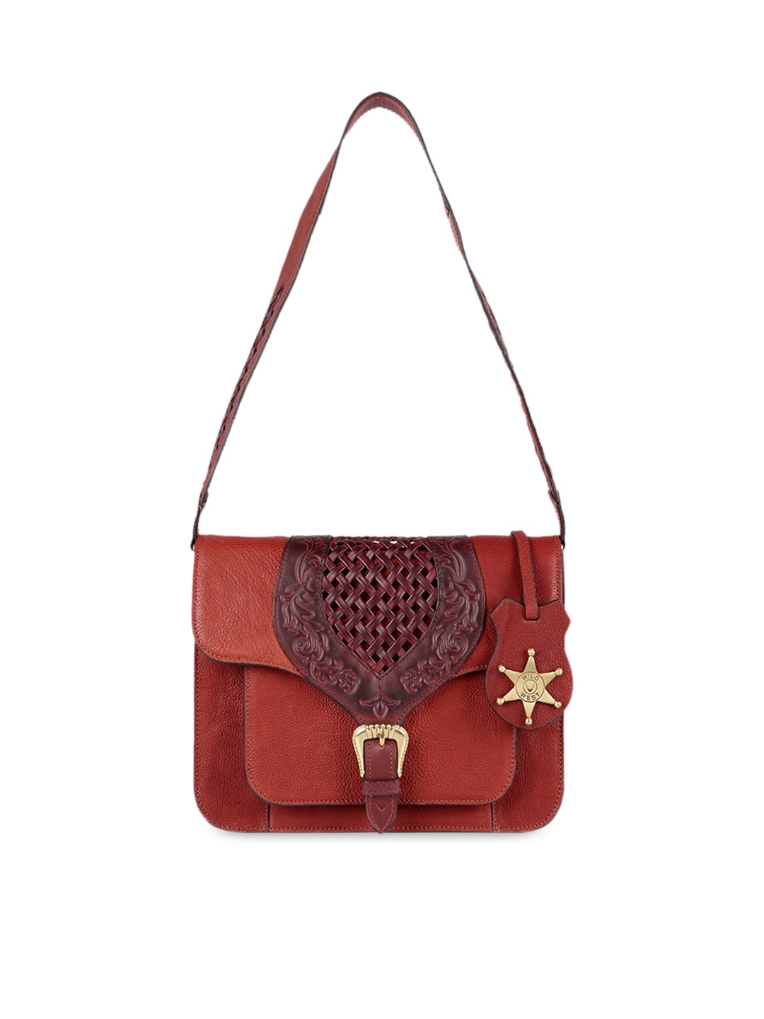 Hidesign Red Solid Leather Sling Bag