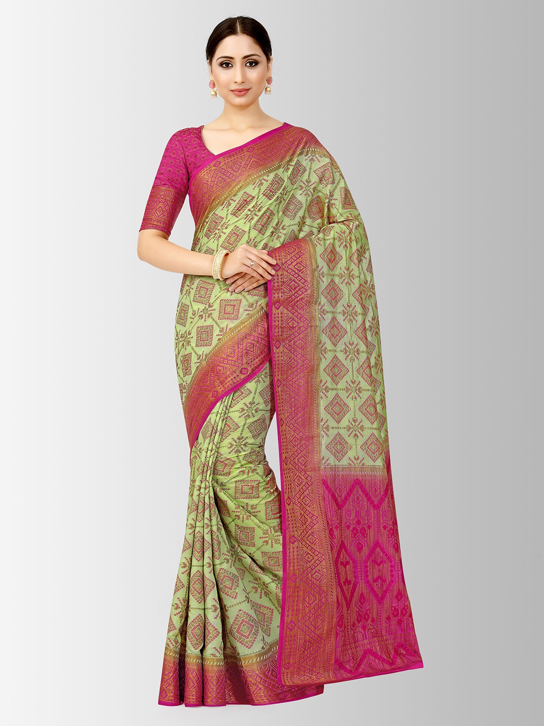 

MIMOSA Green & Pink Art Silk Woven Design Patola Saree