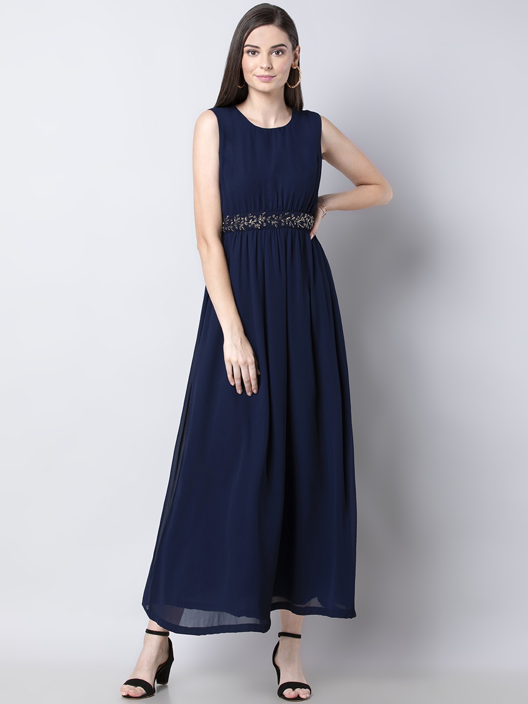

FabAlley Women Blue Solid Maxi Dress