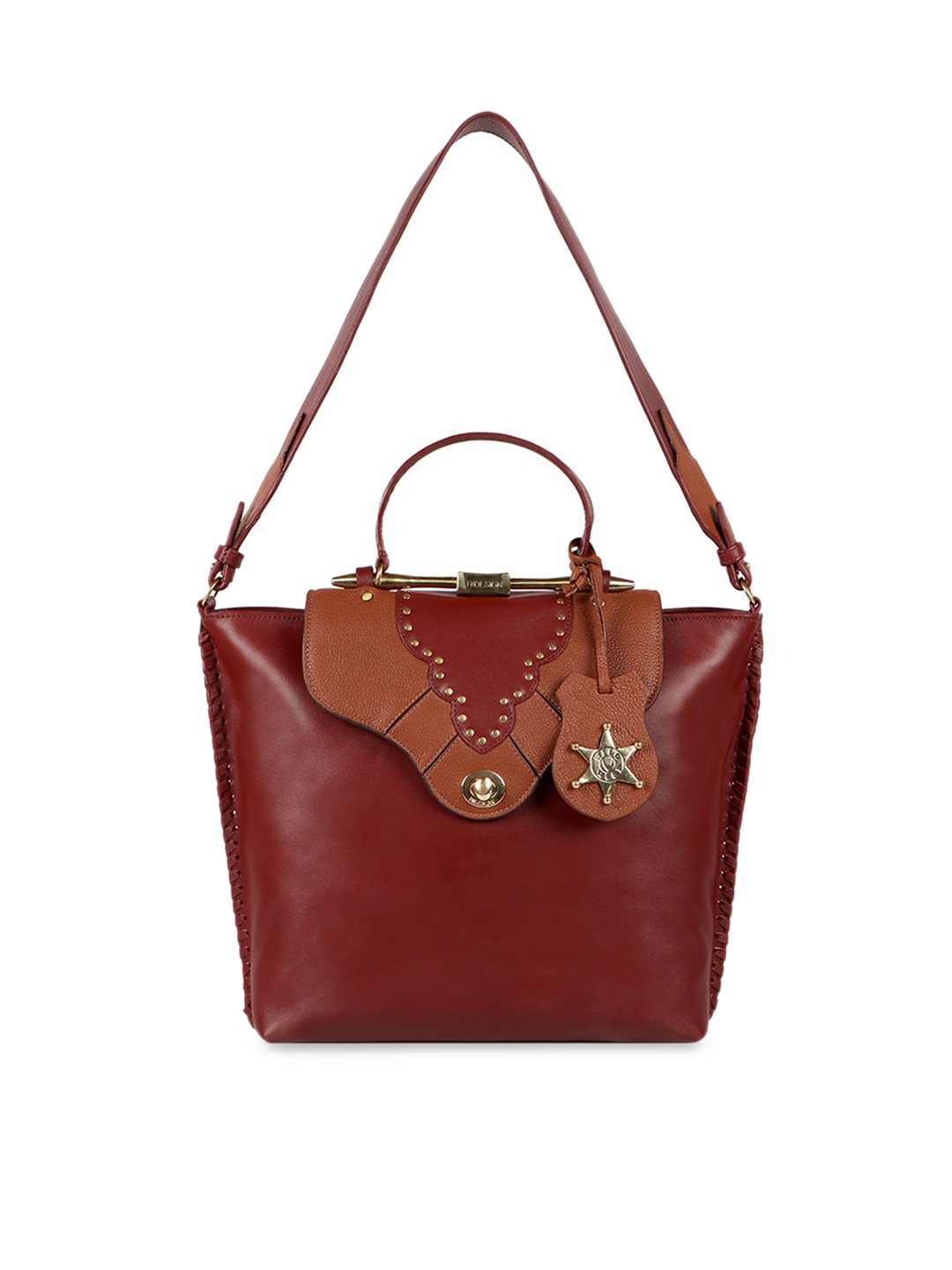 

Hidesign Red Embellished Leather Handheld Bag