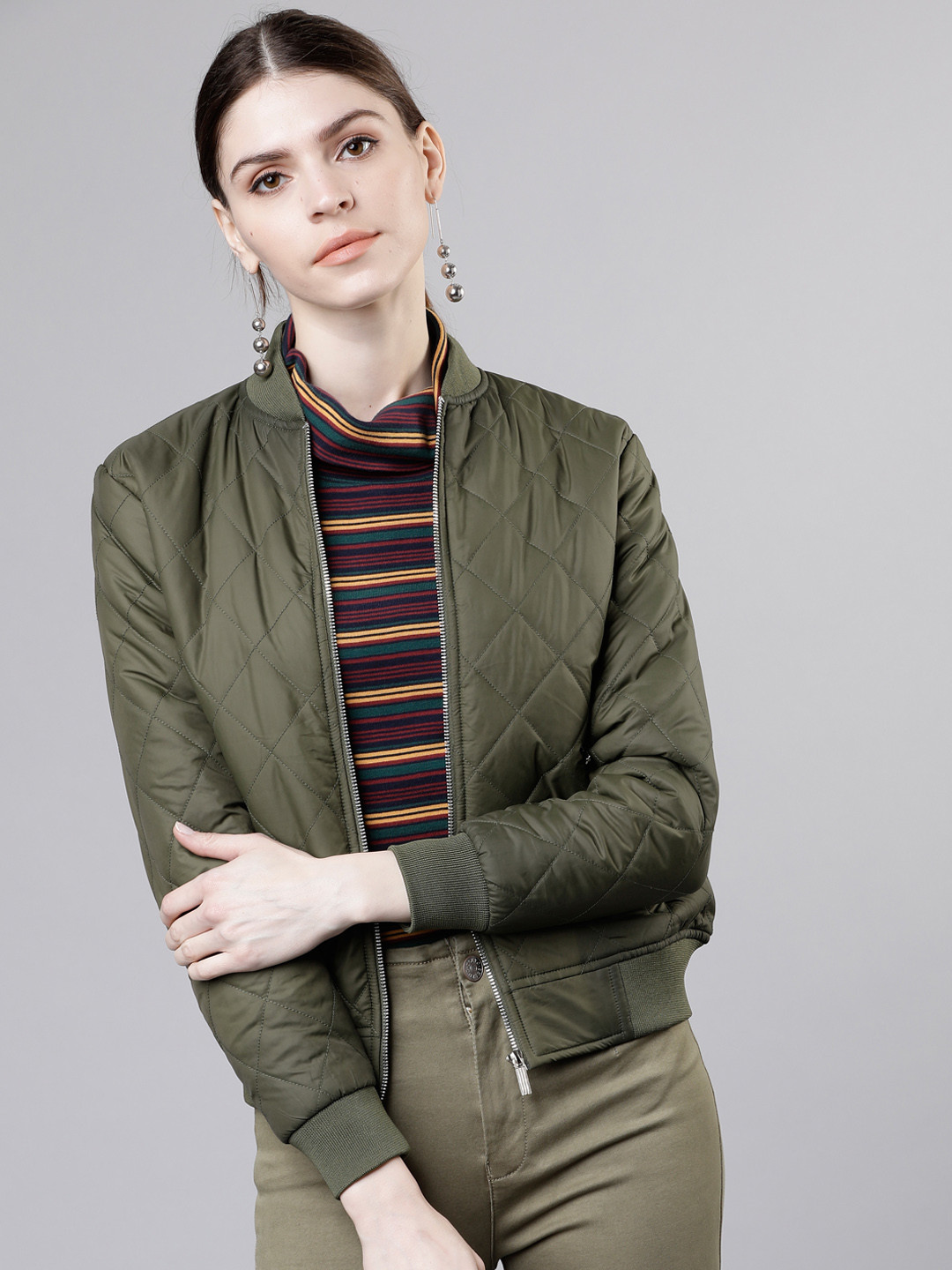 

Tokyo Talkies Women Olive Green Solid Jacket
