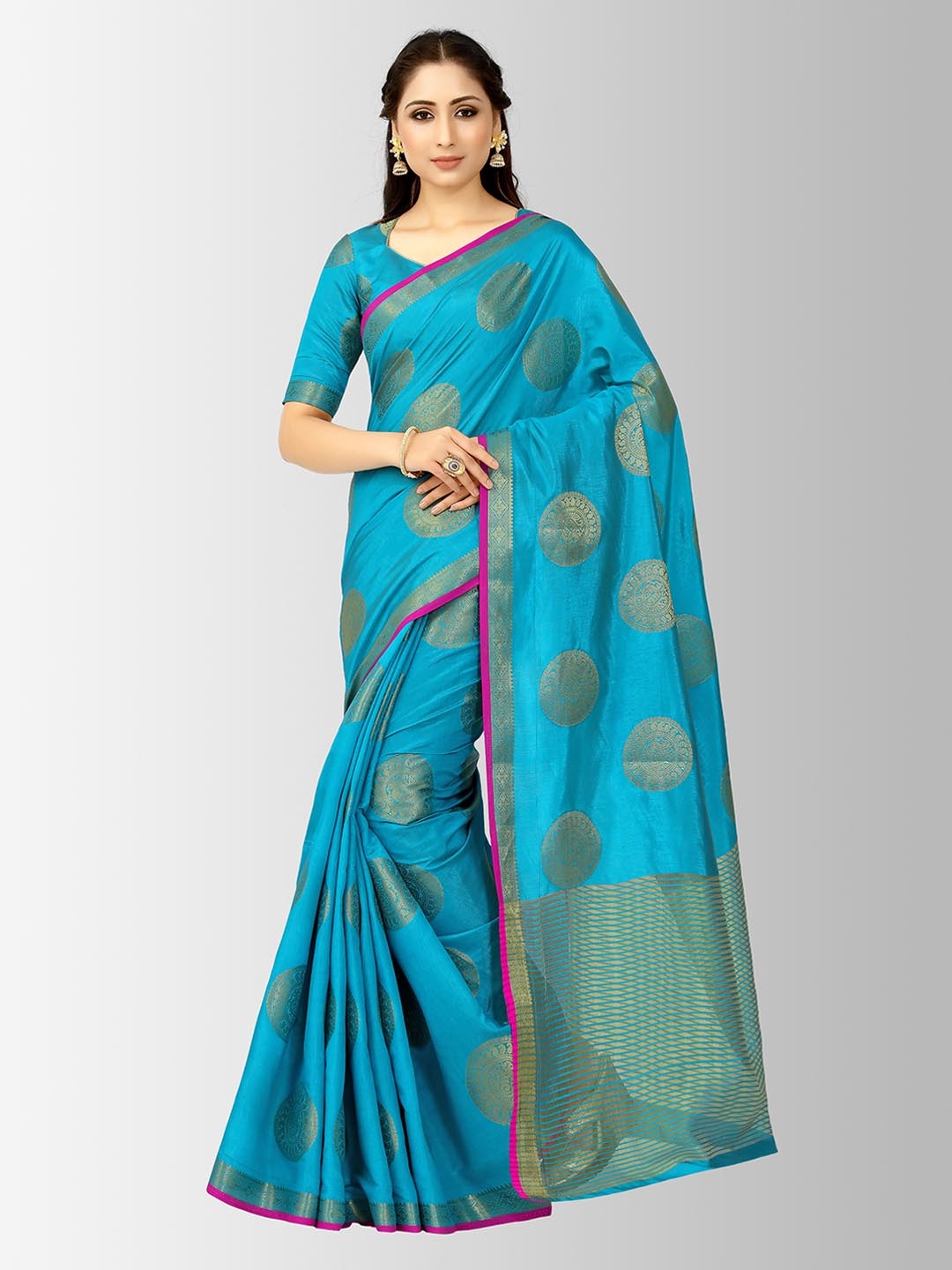 

MIMOSA Blue Art Silk Woven Design Kanjeevaram Saree