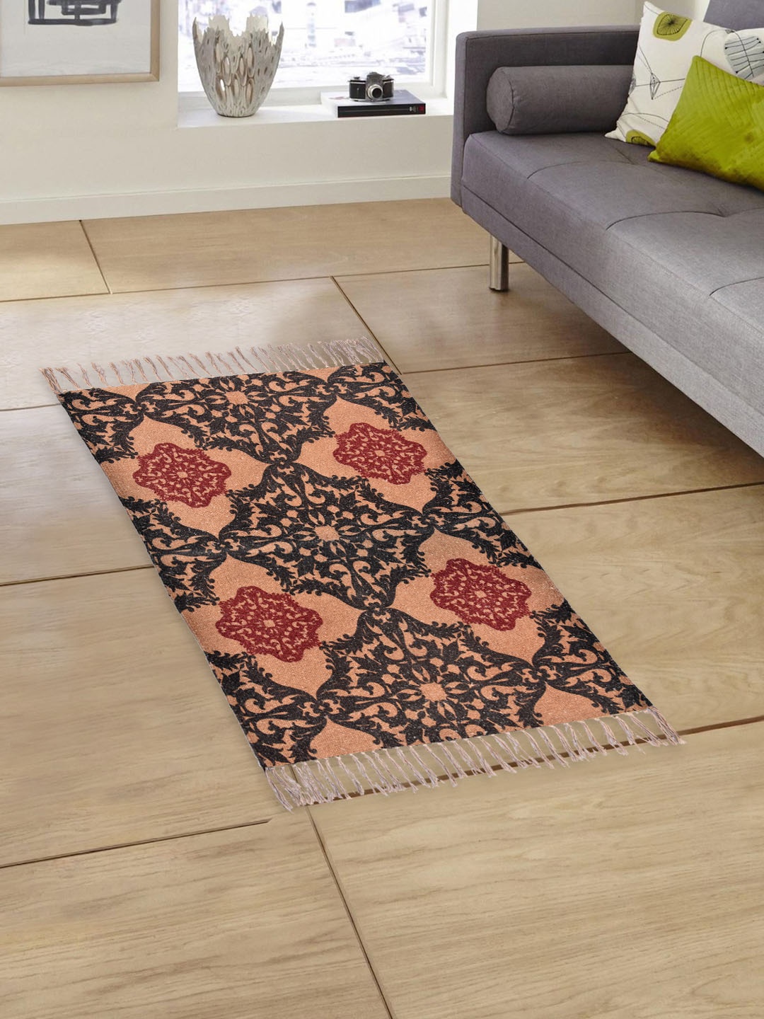 

EverHOME Brown & Beige Printed Dhurrie