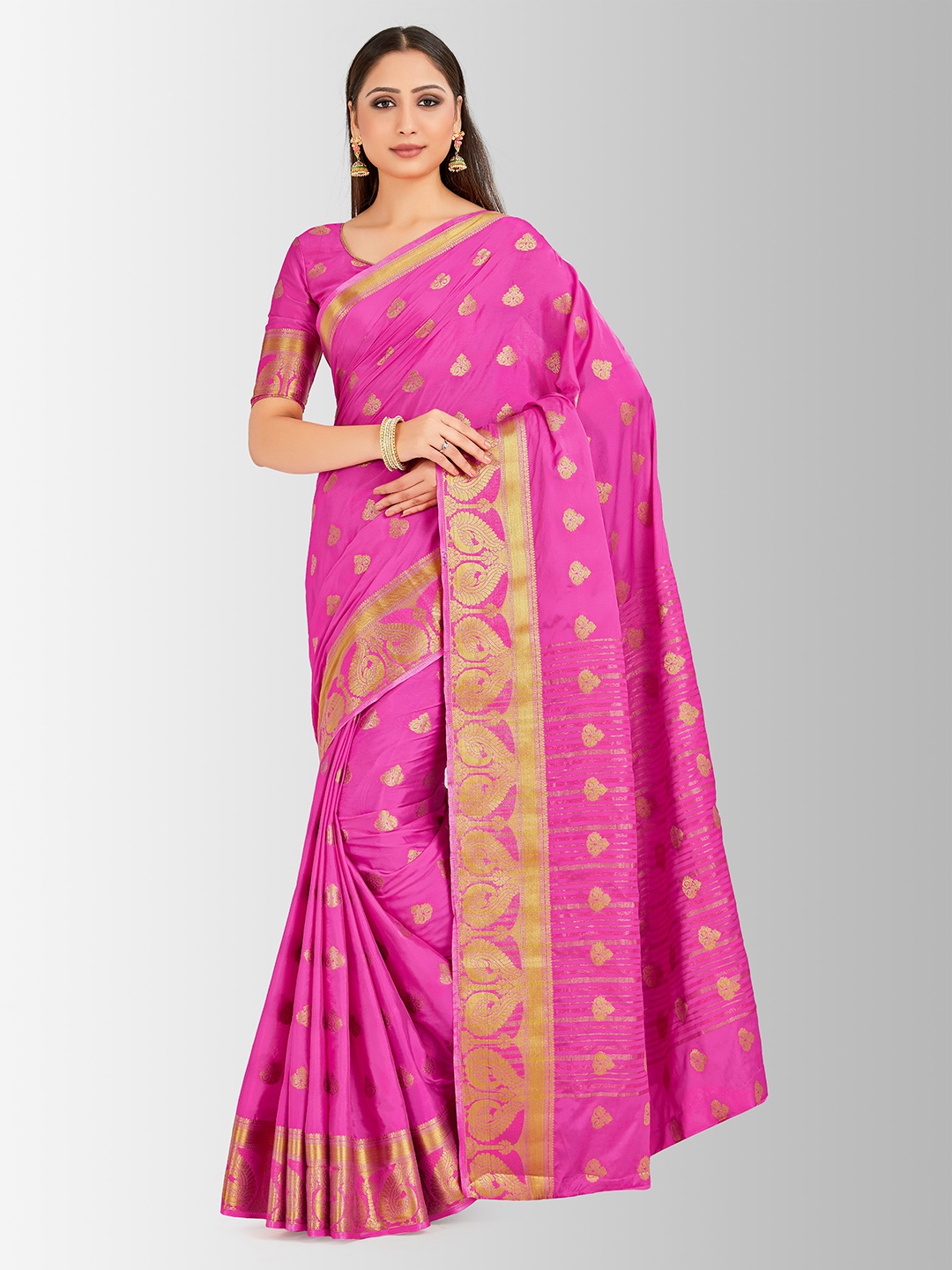 

MIMOSA Pink Poly Crepe Woven Design Mysore Silk Saree