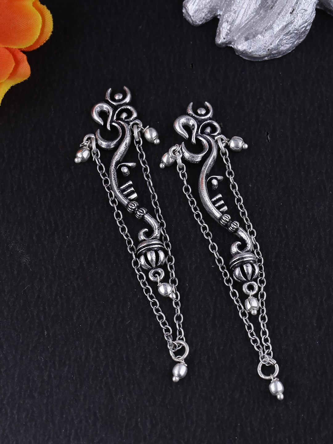 

Voylla Silver-Plated Oxidised Classic Drop Earrings