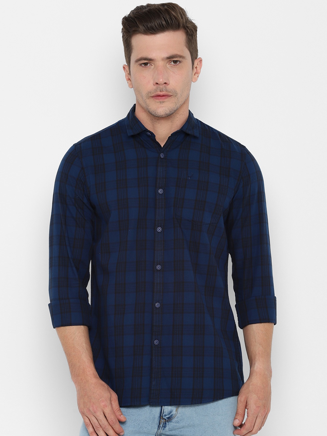 Allen Solly Sport Men Navy Blue Regular Fit Checked Casual Shirt