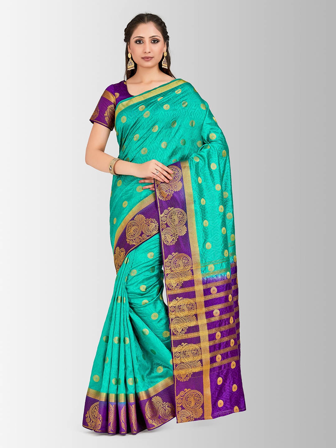 

MIMOSA Turquoise Blue Art Silk Woven Design Kanjeevaram Saree