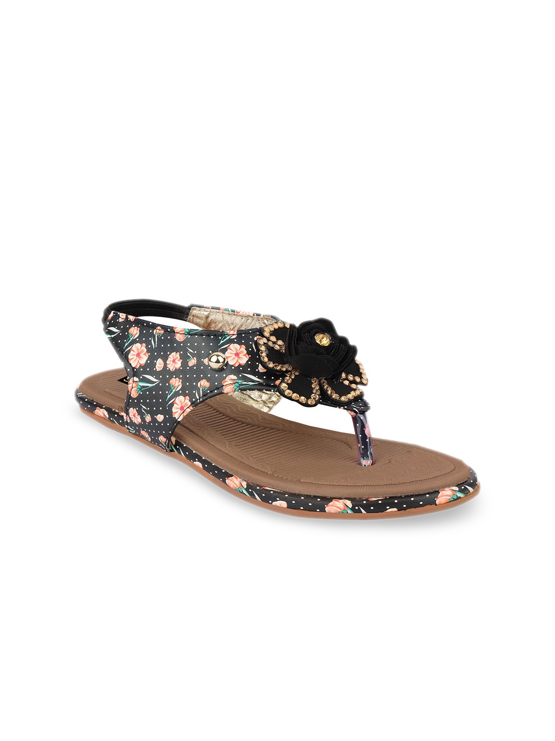 

Shoetopia Women Black Printed Open Toe Flats