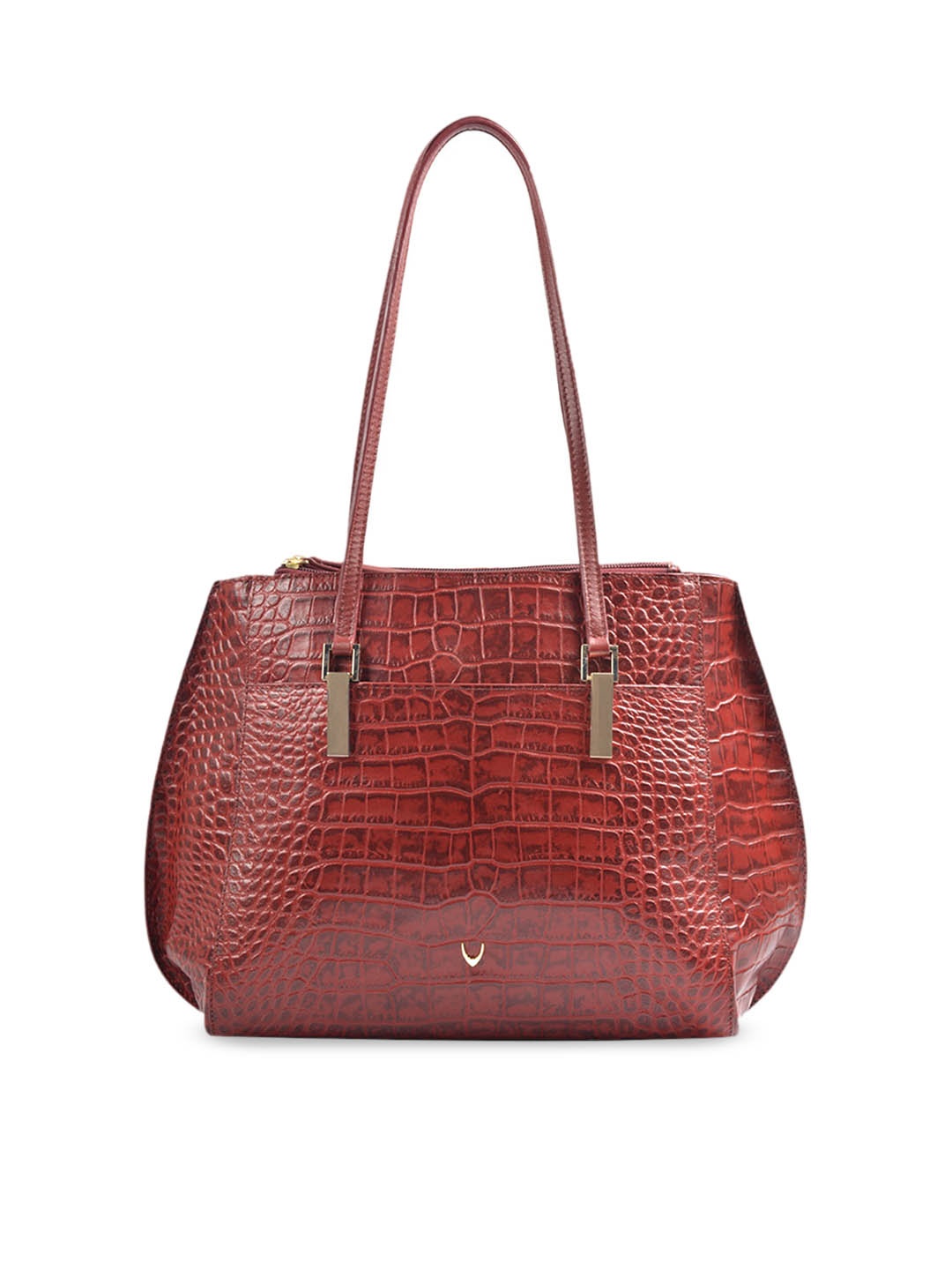 

Hidesign Maroon Crocodile Skin Textured Leather Shoulder Bag