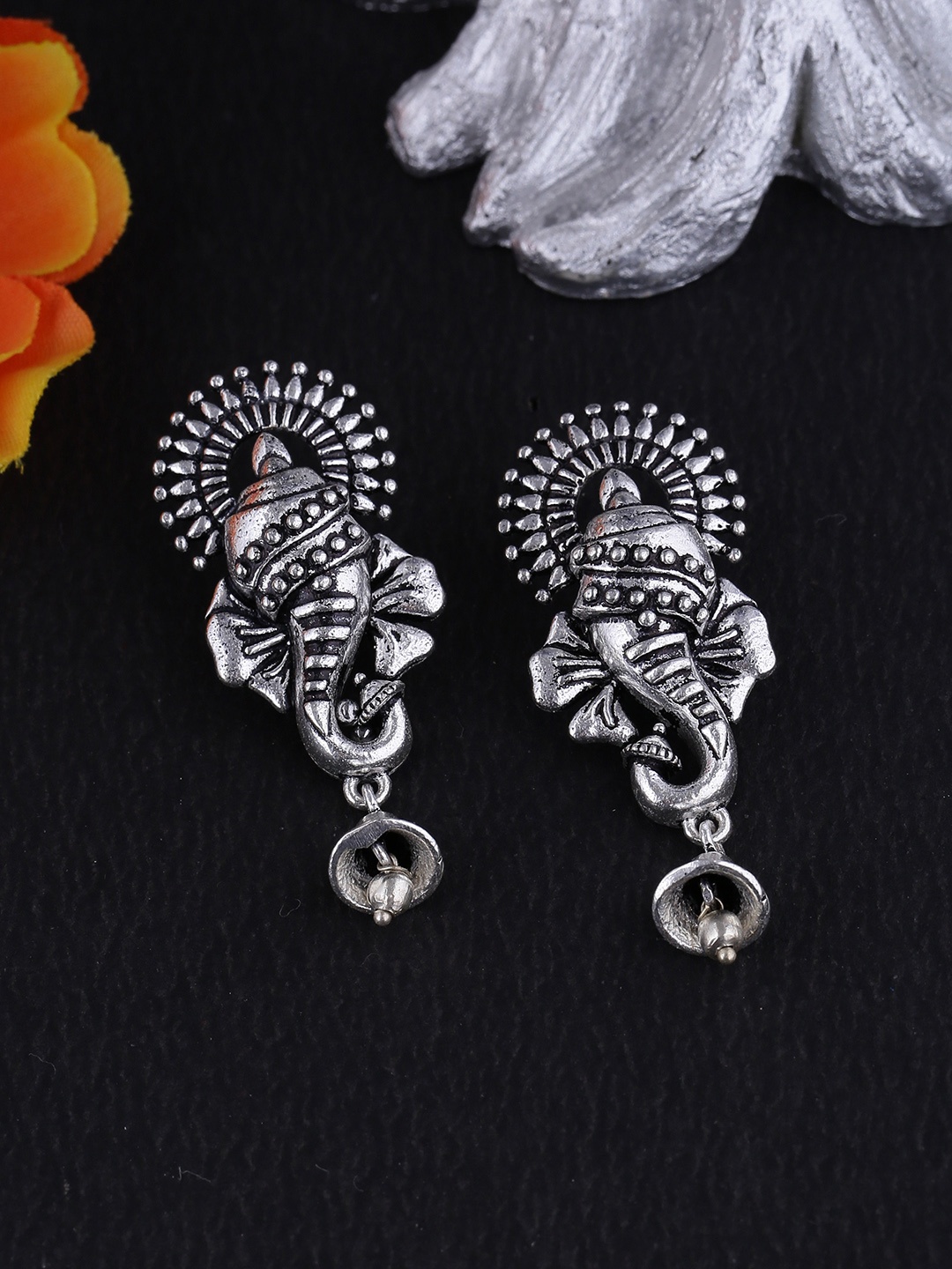 

Voylla Silver-Plated Oxidised Classic Drop Earrings