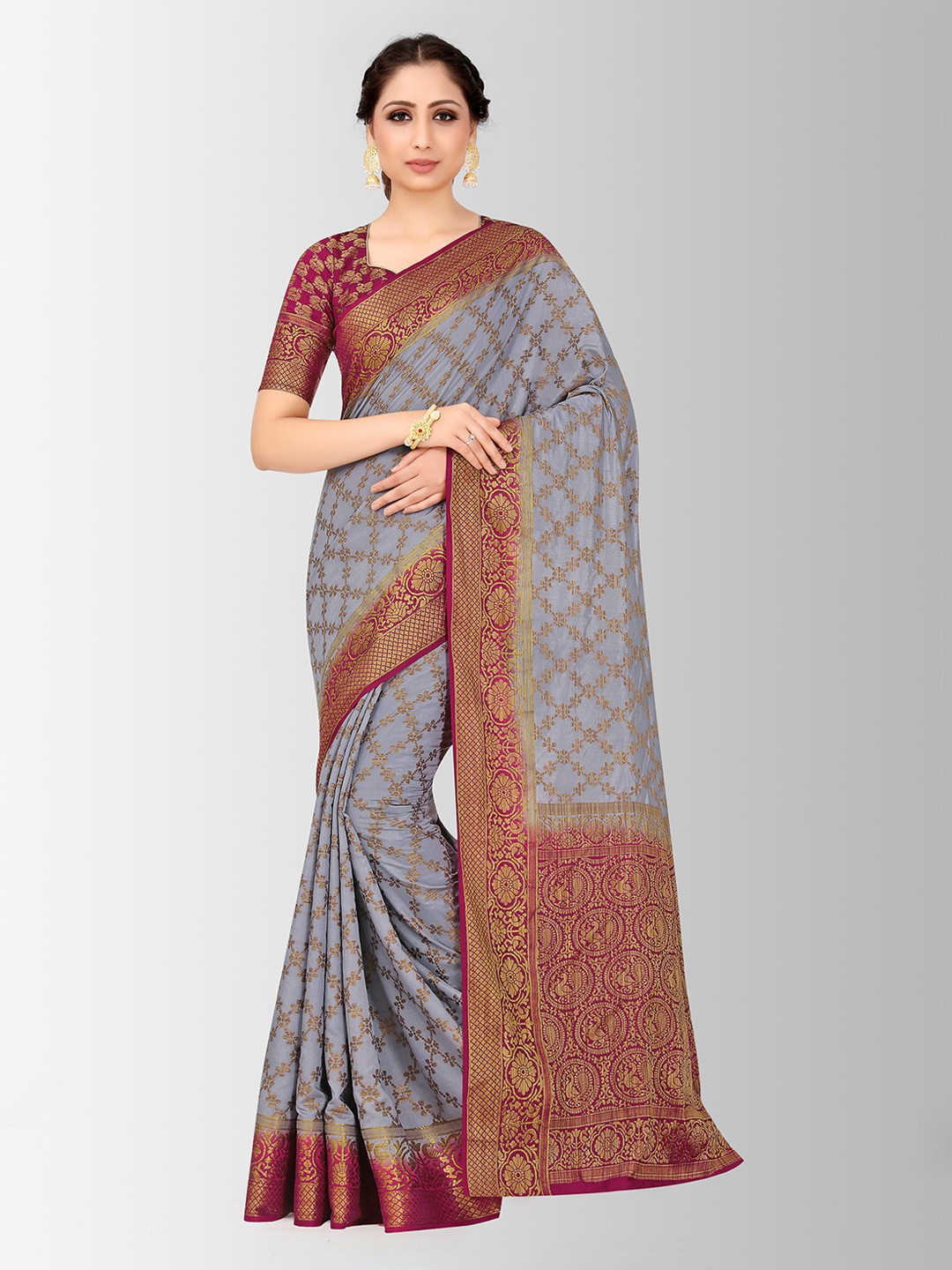 

MIMOSA Grey & Magenta Art Silk Woven Design Patola Saree