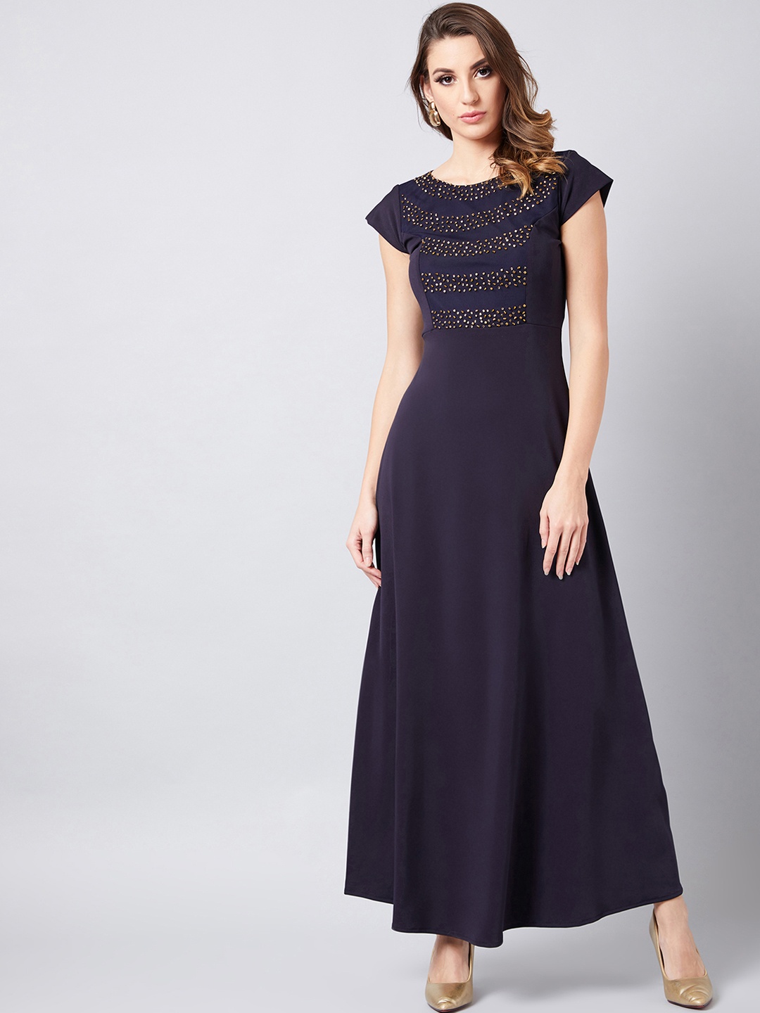 

Athena Women Navy Blue Embellished Maxi Dress