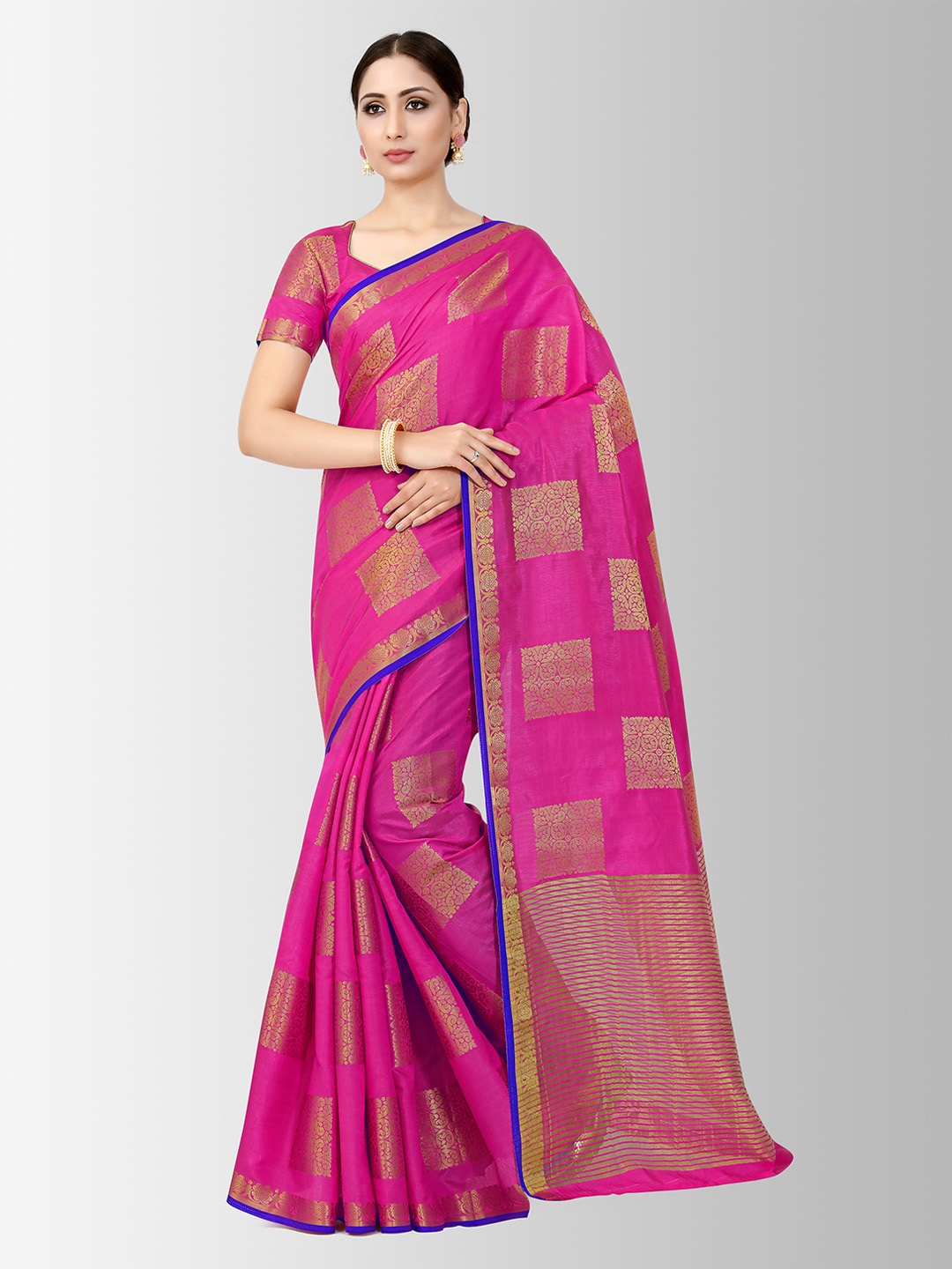 

MIMOSA Pink Art Silk Woven Design Kanjeevaram Saree
