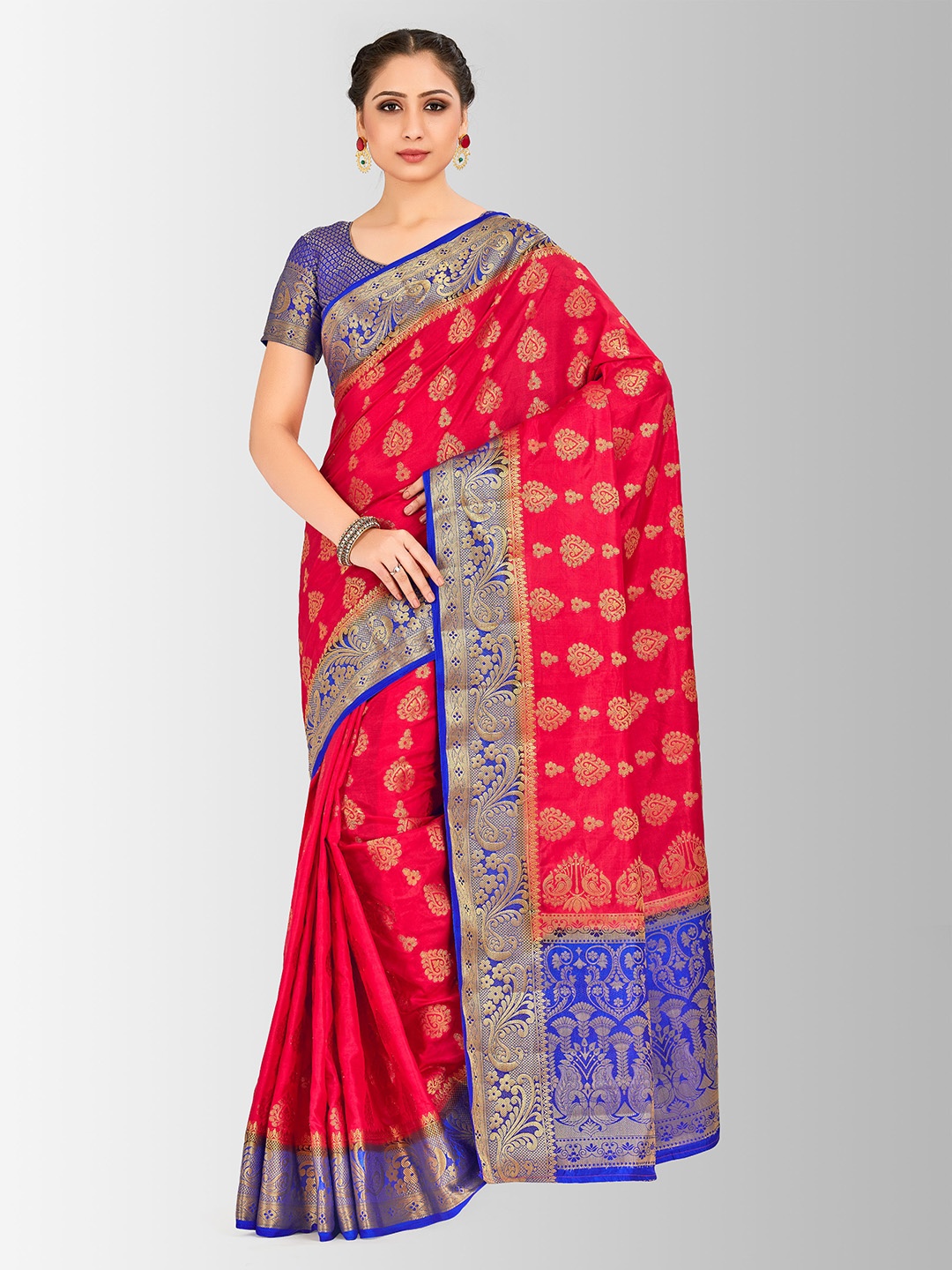 

MIMOSA Red Art Silk Woven Design Kanjeevaram Saree
