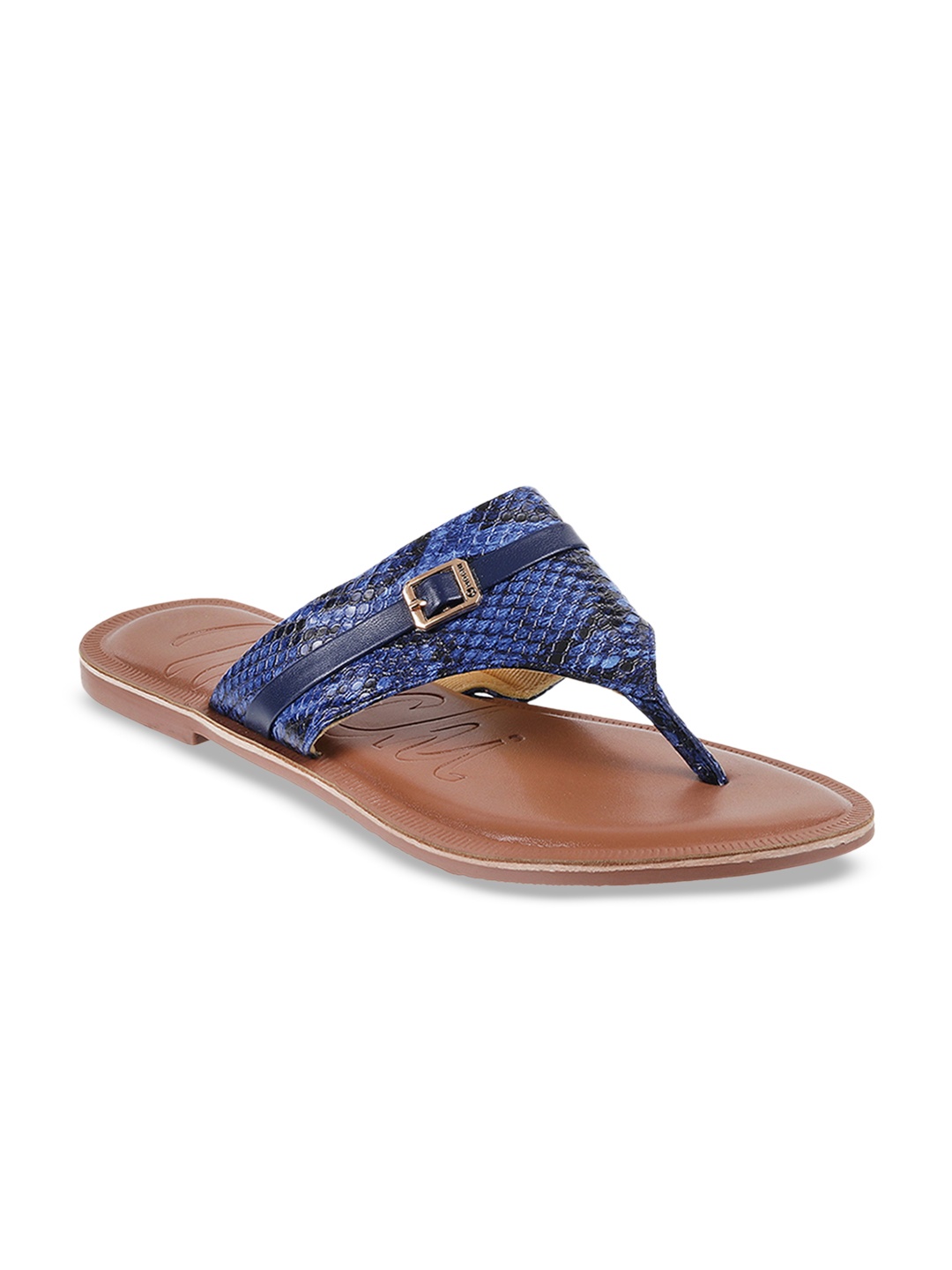 

Mochi Women Blue Animal Printed T-Strap Flats