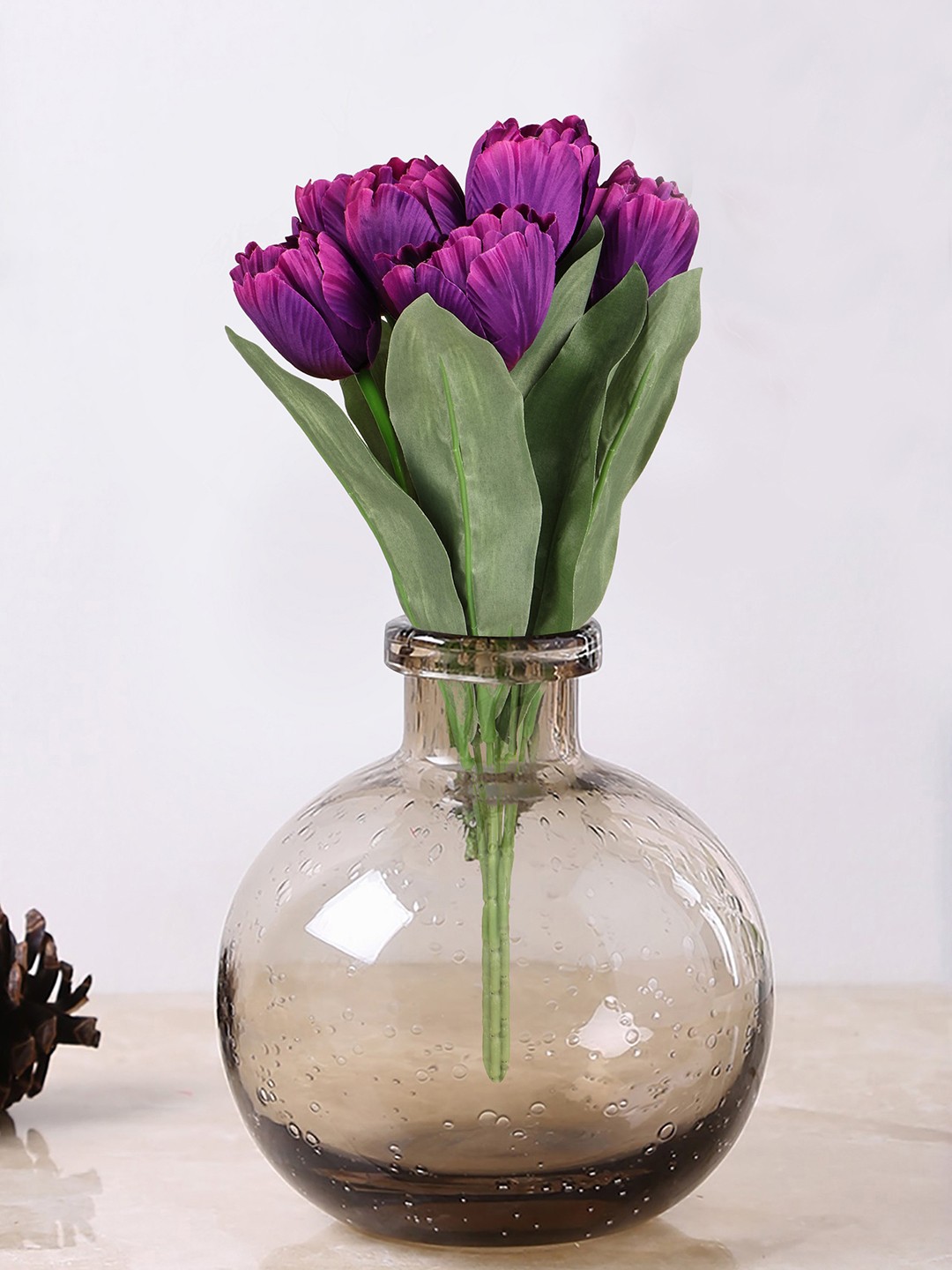 

TIED RIBBONS Violet & Green Tulips Artificial Flower Stick