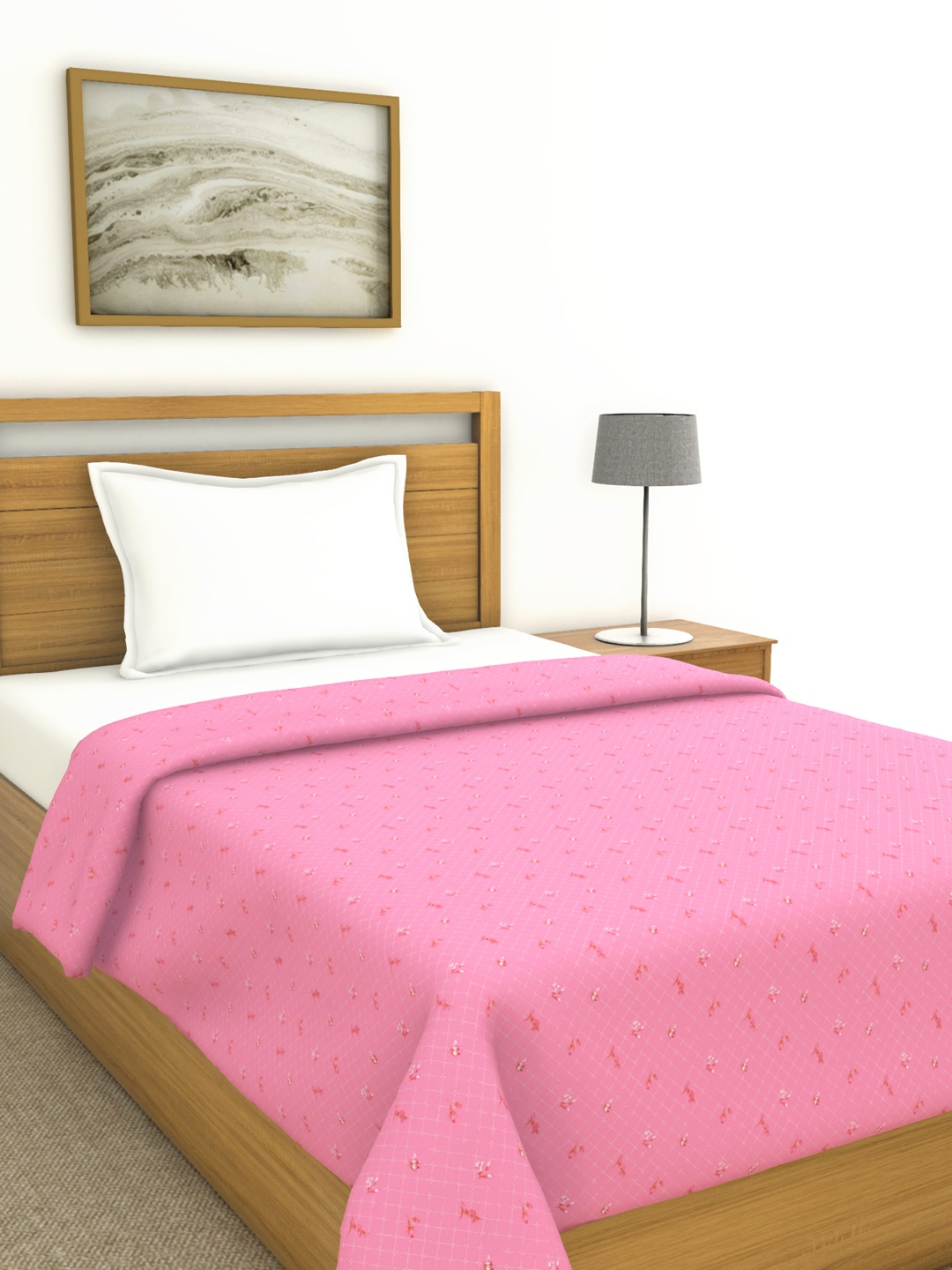 

BIANCA Pink Floral AC Room 150 GSM Single Reversible Bed Dohar