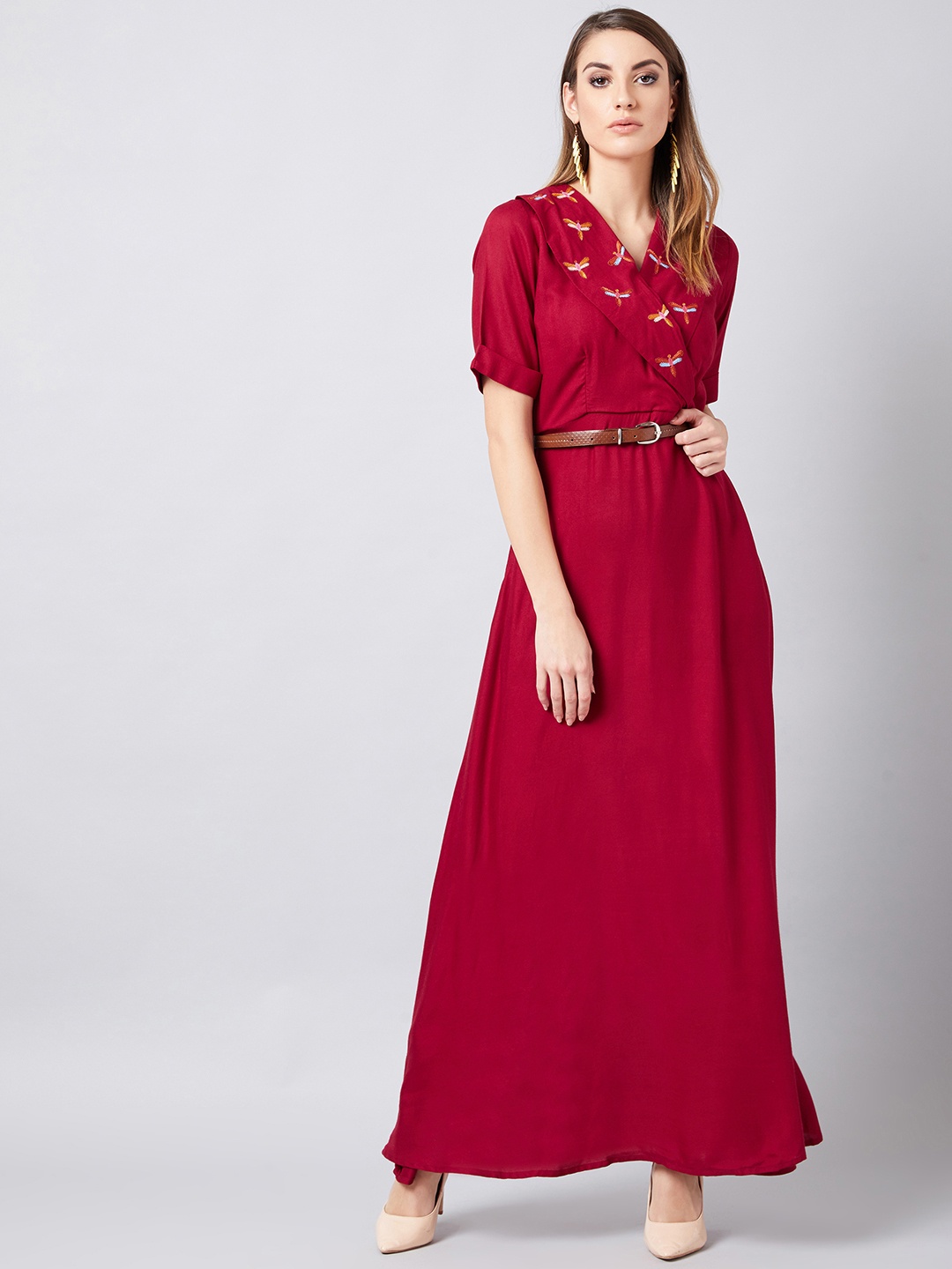 

Athena Women Maroon Solid Maxi Dress