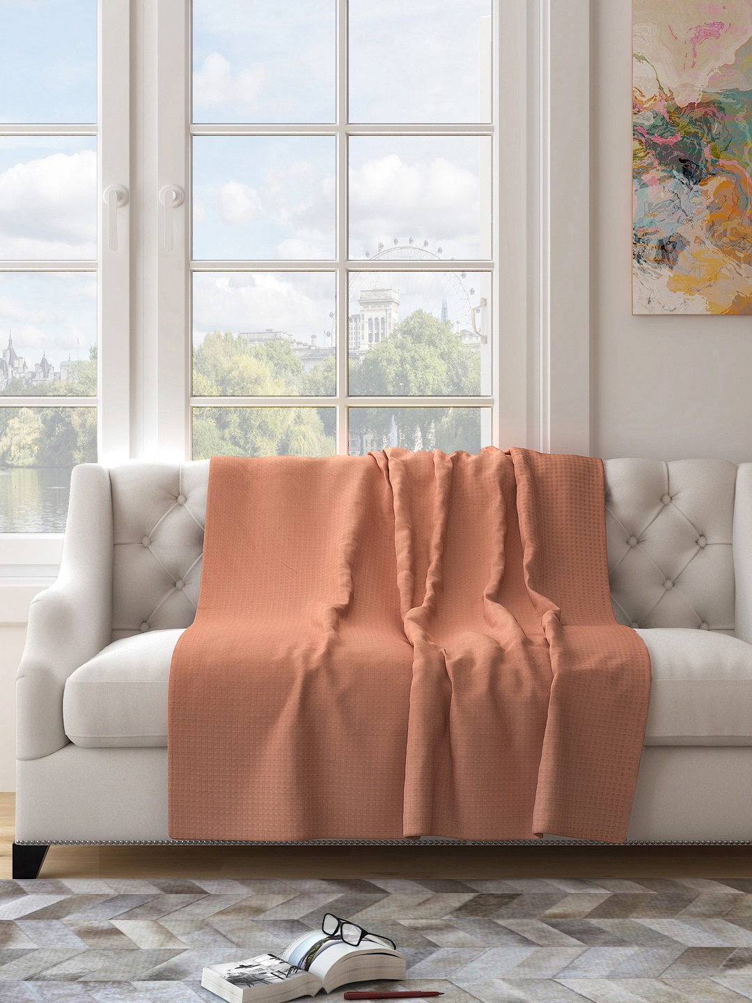 

Saral Home Grey Self-Designed Pure Cotton 3 Seater Sofa Throw, Beige
