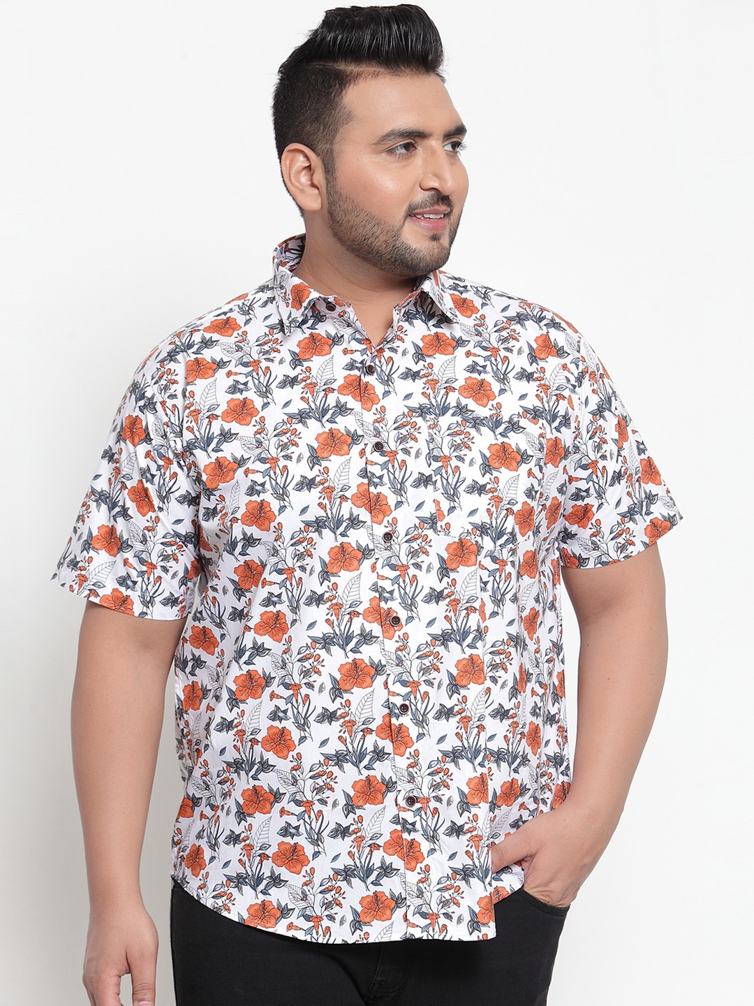 

plusS Men White Regular Fit Printed Casual Shirt
