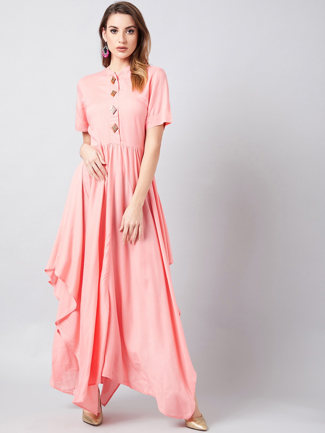 

Athena Women Peach-Coloured Solid Maxi Dress