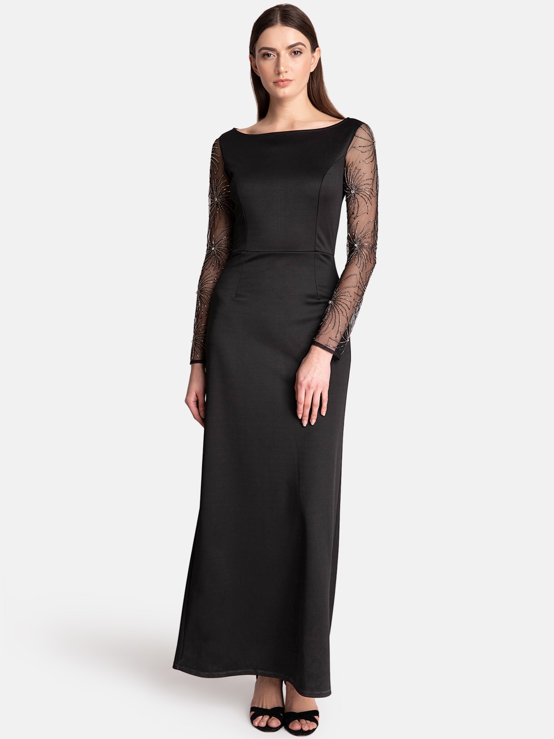 

Kazo Women Solid Black Maxi Dress