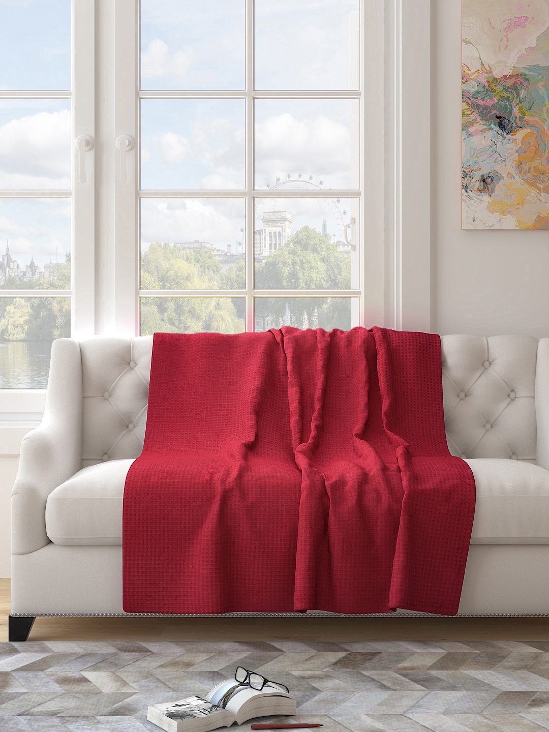 

Saral Home Brown Self-Designed Pure Cotton 3 Seater Sofa Throw, Maroon