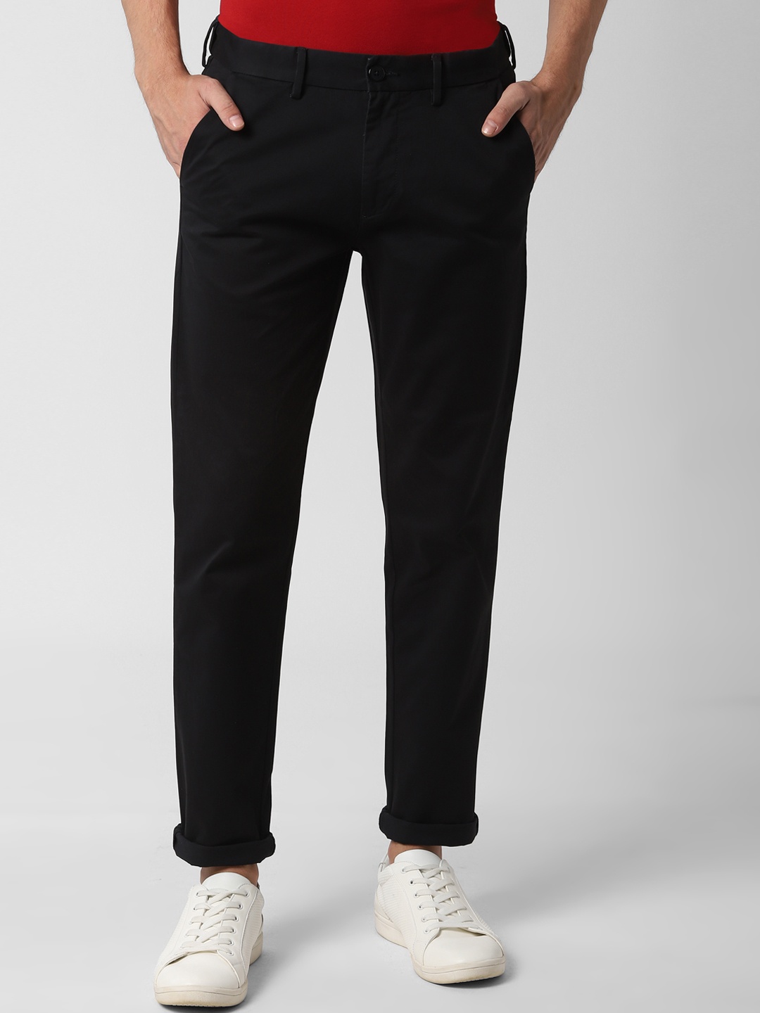 

Peter England Casuals Men Black Solid Slim Fit Regular Trousers