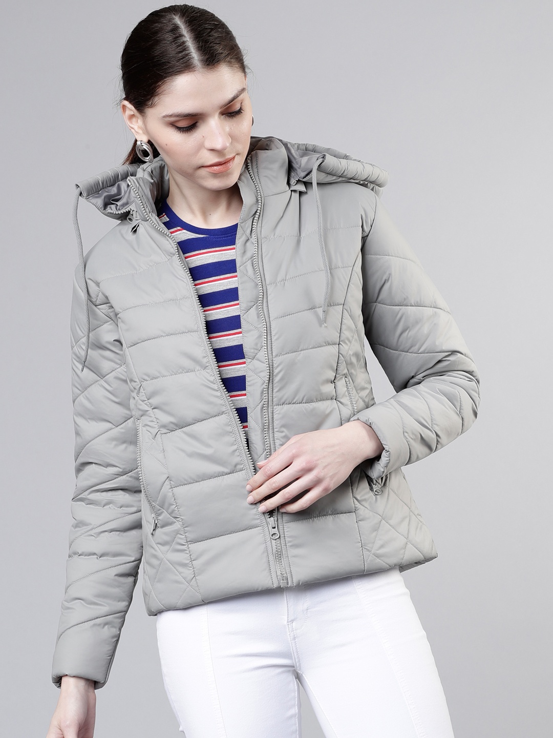 

Tokyo Talkies Women Grey Solid Puffer Jacket