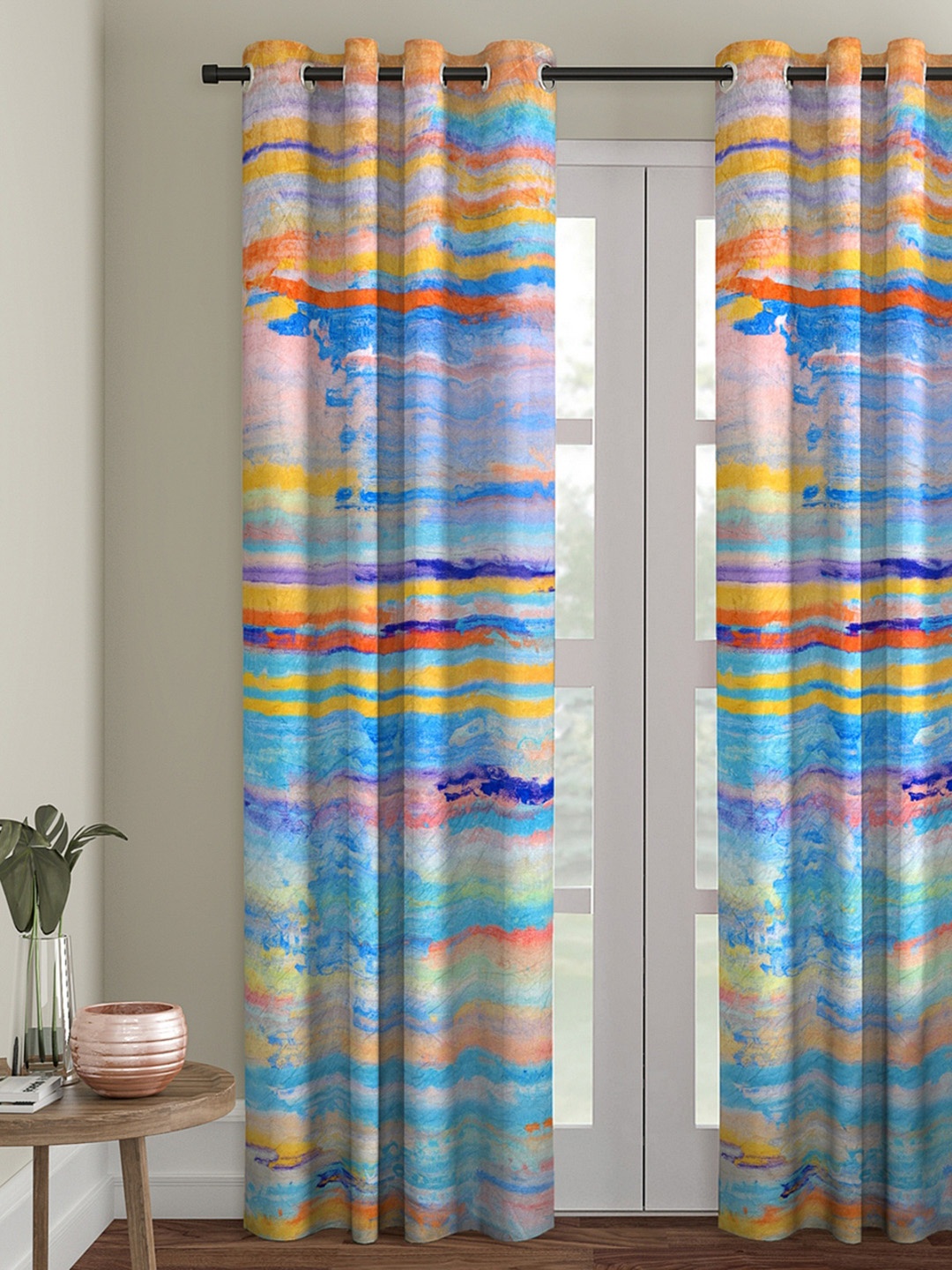 

ROMEE Multicoloured Printed Room Darkening Door Curtain, Multi