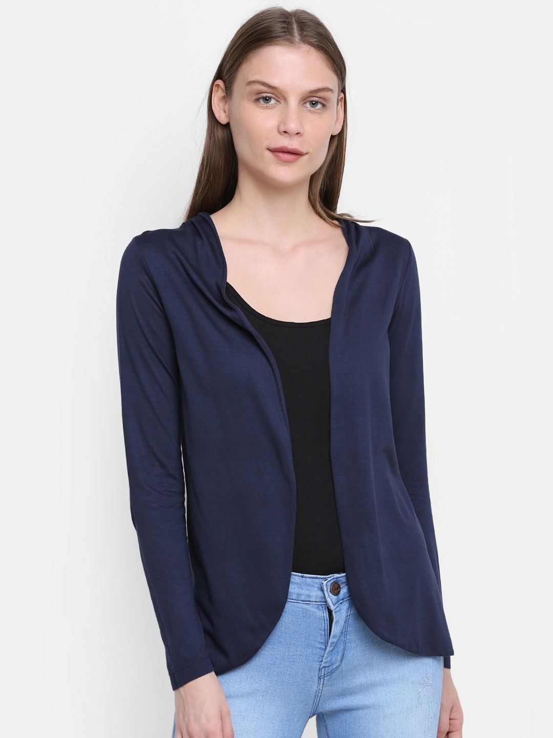 

Rute Women Navy Blue Solid Open Front Shrug