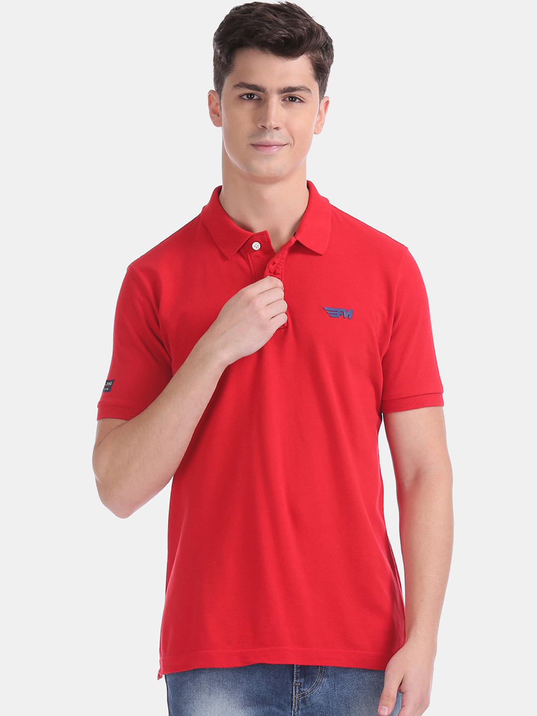

Flying Machine Men Red Solid Polo Collar Pure Cotton T-shirt