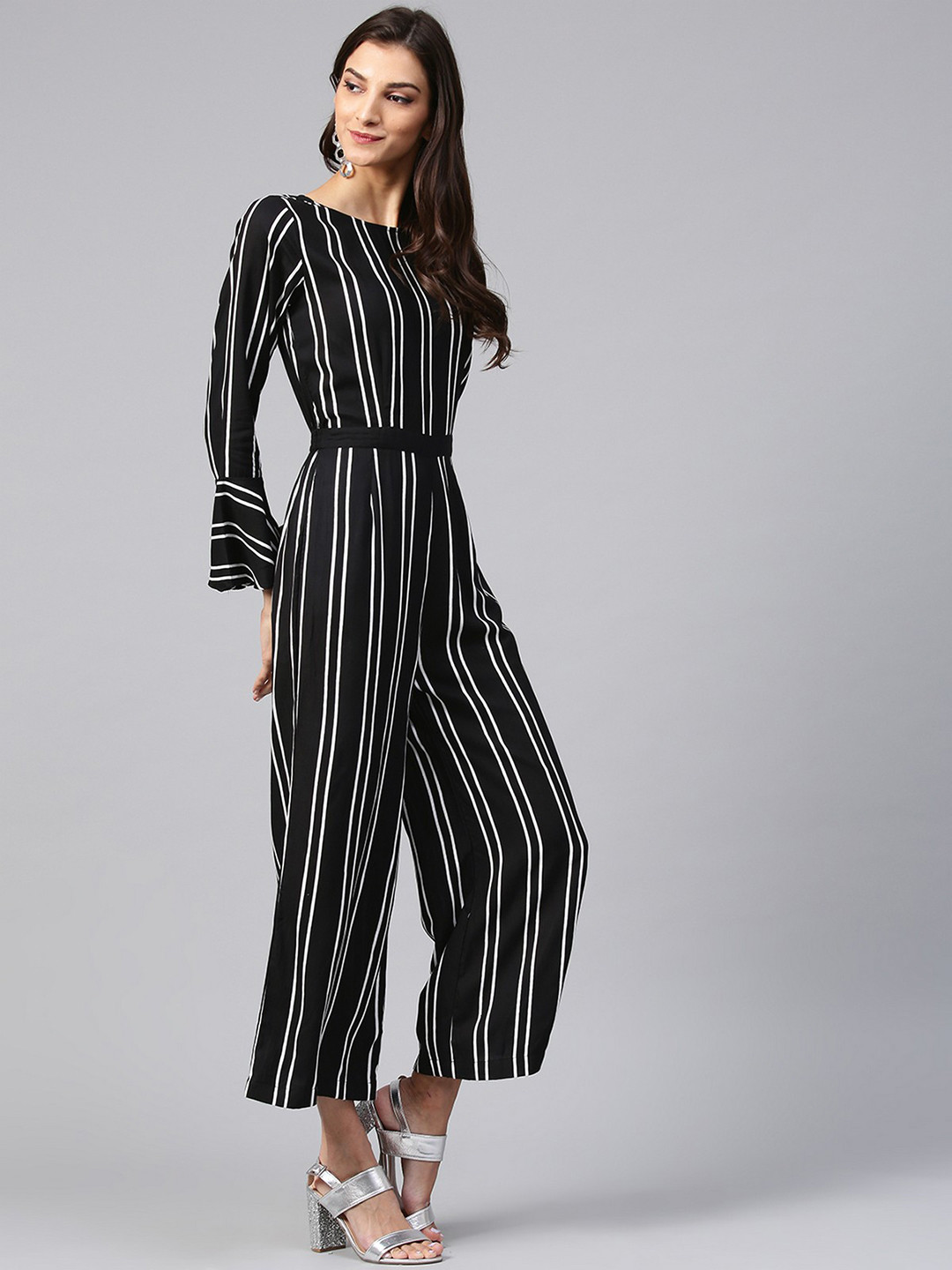 

Zima Leto Women Black & White Striped Basic Jumpsuit
