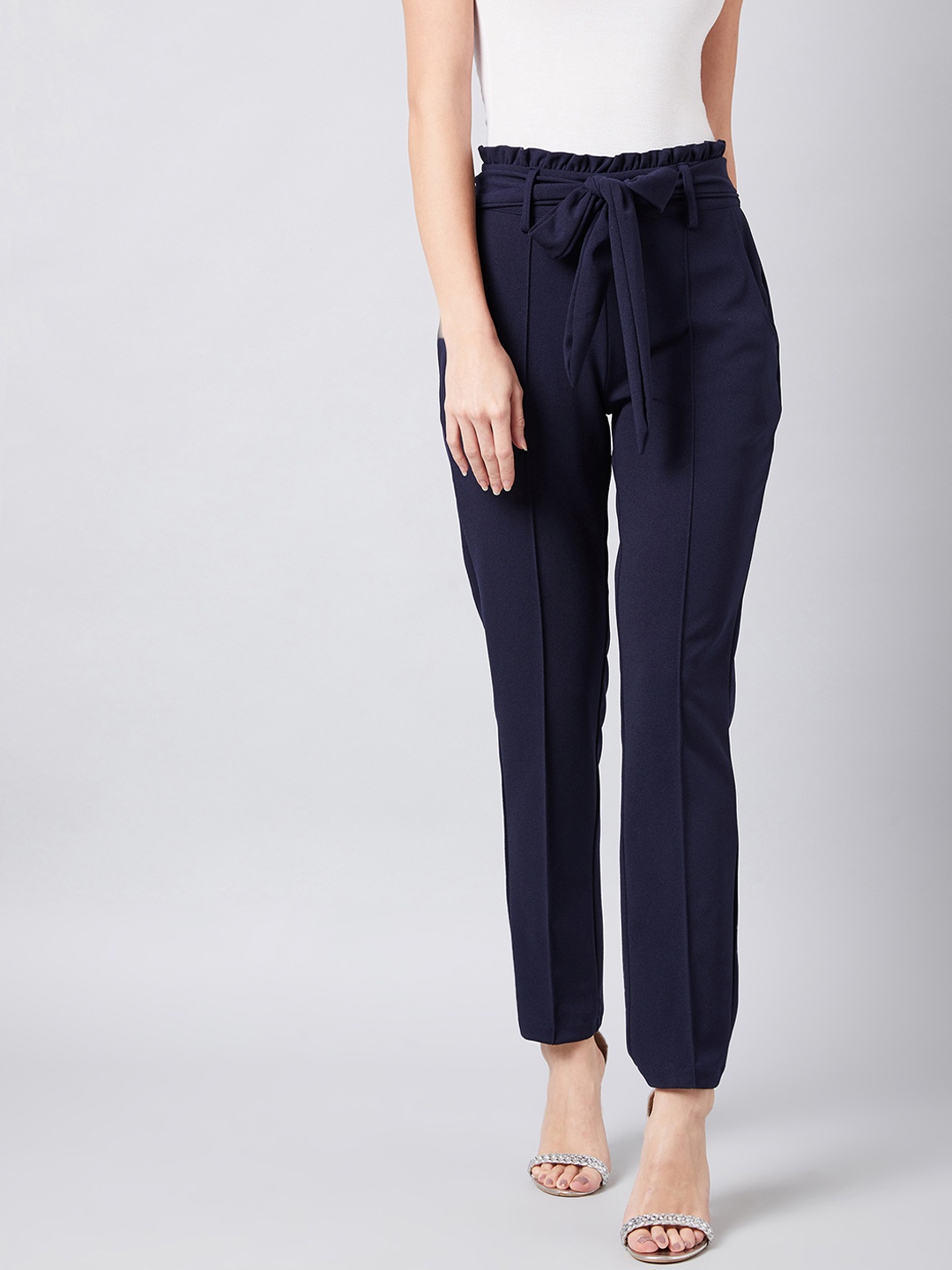 

Athena Women Blue Smart Slim Fit Peg Trousers