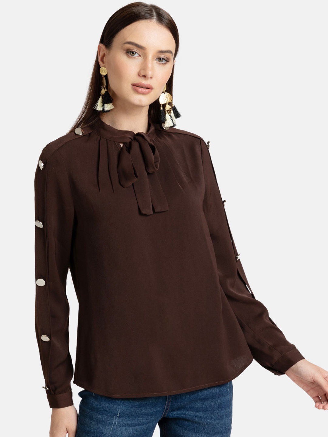 

Kazo Women Brown Solid A-Line Top