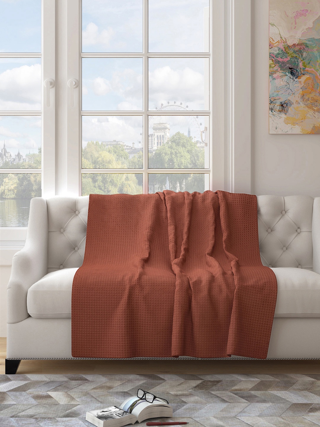 

Saral Home Beige Self-Designed Pure Cotton 3 Seater Sofa Throw, Brown