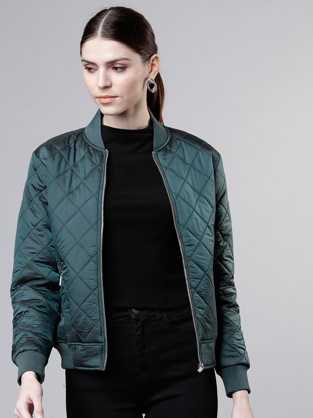

Tokyo Talkies Women Teal Blue Solid Puffer Jacket