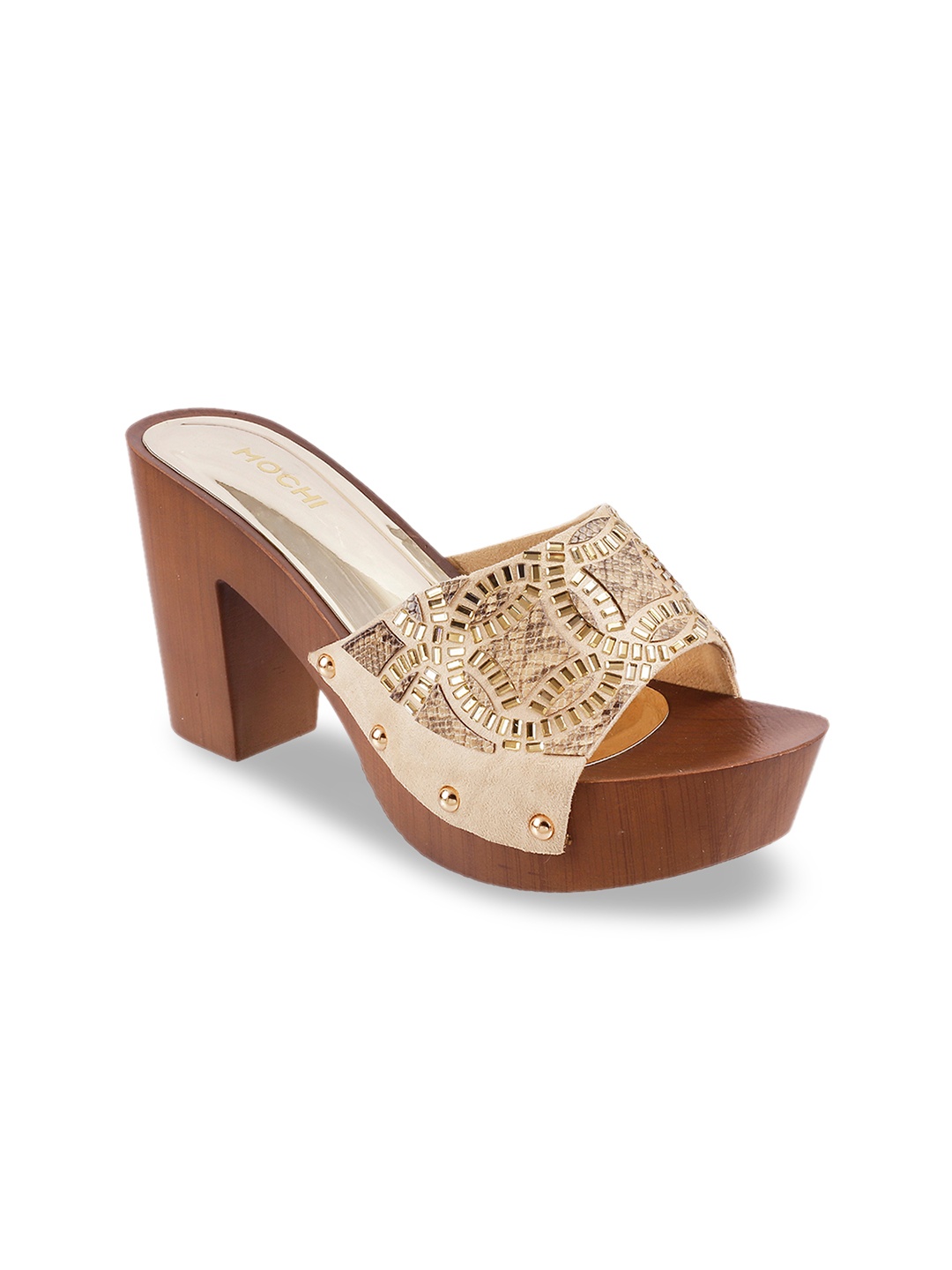 

Mochi Women Beige & Brown Embellished Sandals