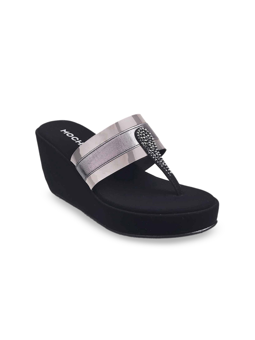 

Mochi Women Grey & Black Embellished Sandals