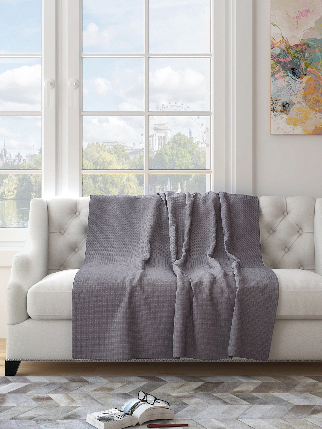 

Saral Home Red Self-Designed Pure Cotton 3 Seater Sofa Throw, Grey