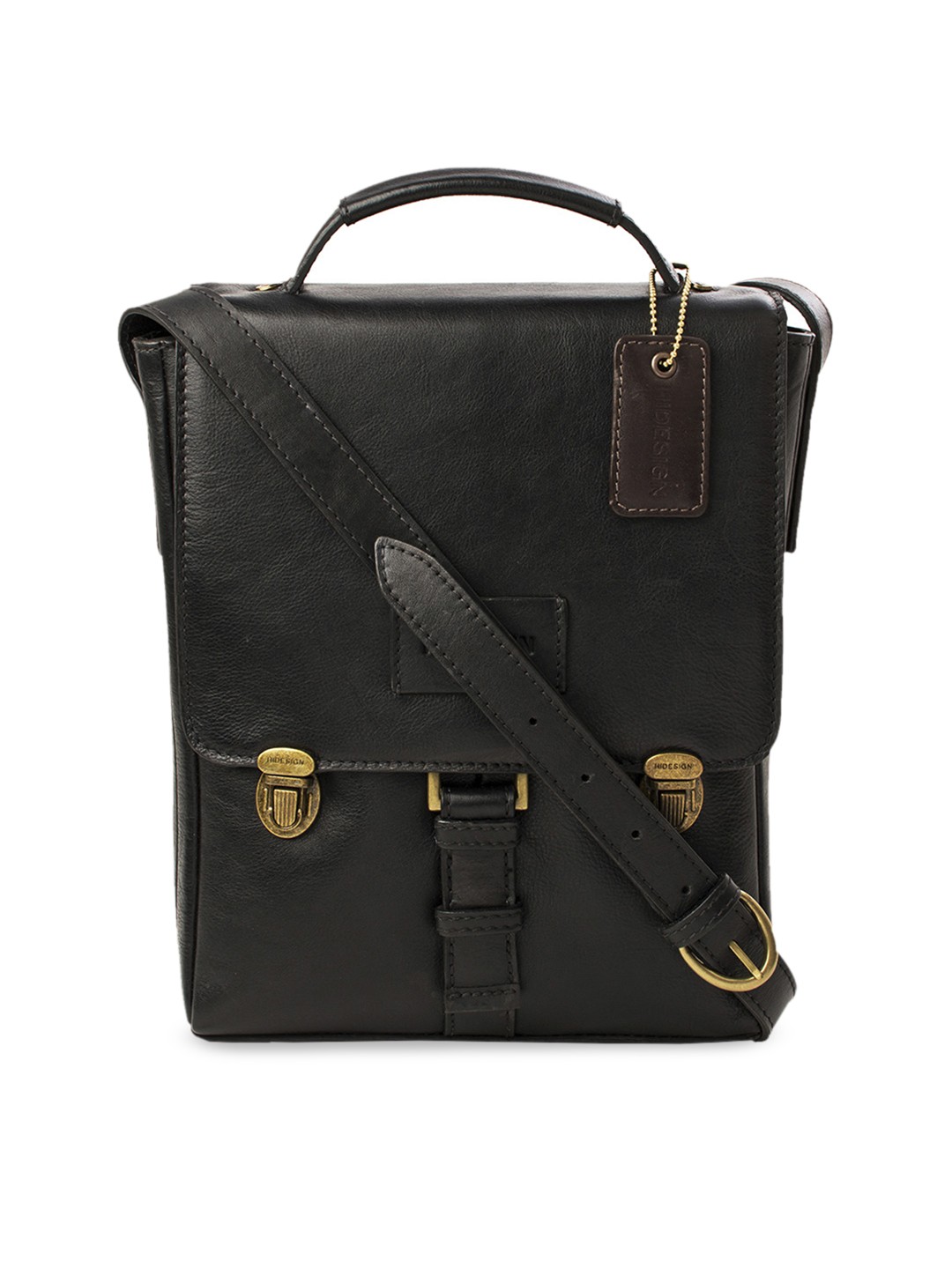 

Hidesign Men Black Solid Messenger Leather Bag