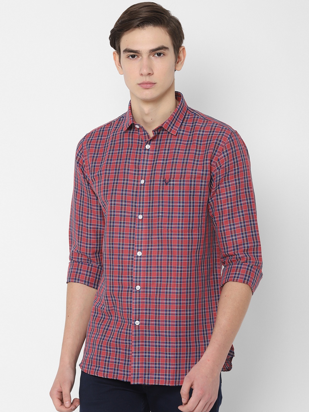 

Allen Solly Men Orange & Blue Slim Fit Checked Casual Shirt